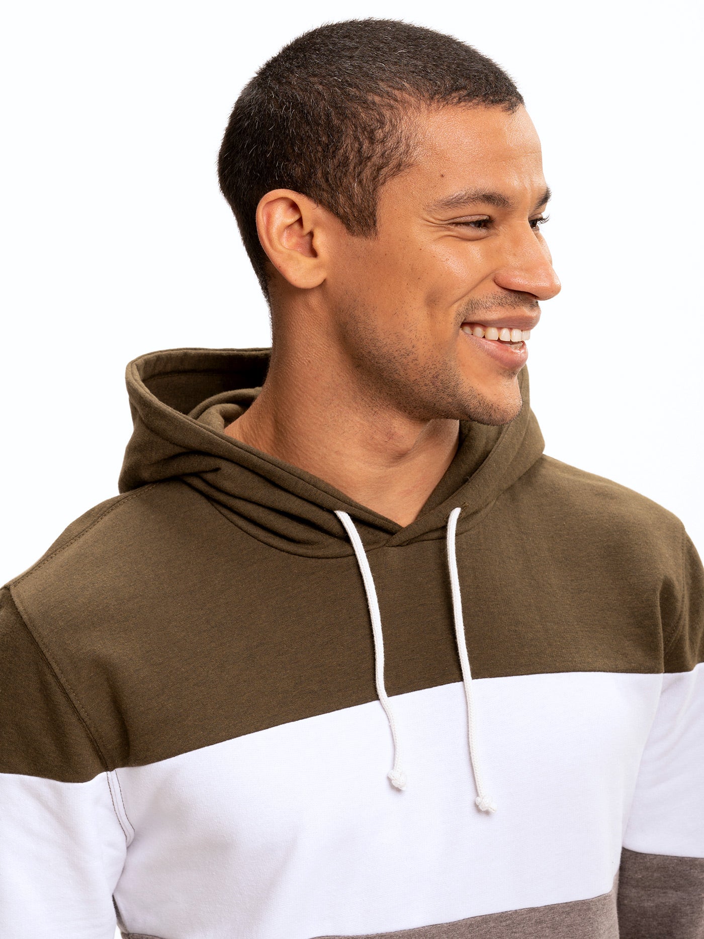 Romero Colorblock Pullover Hoodie in Olive Green and Taupe