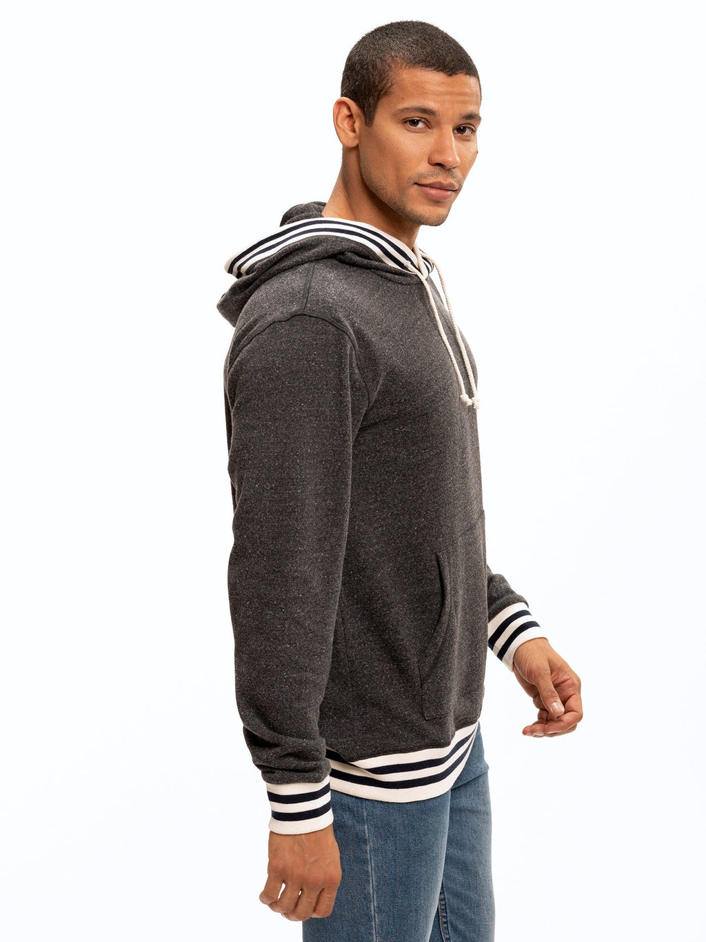 Tyson Contrast Rib Pullover Hoodie with Collegiate Detail