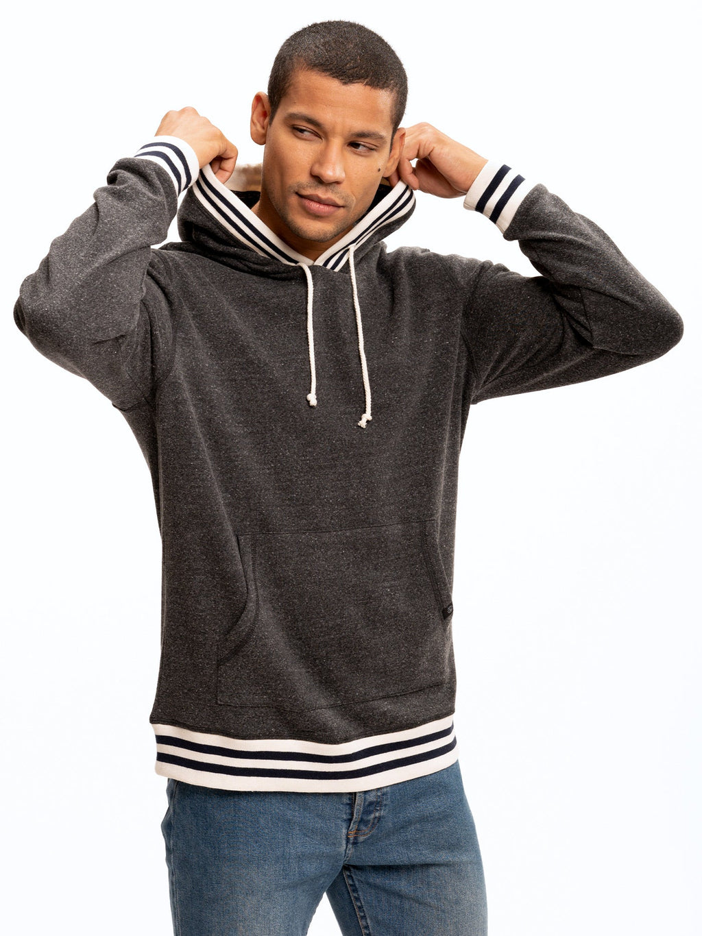 Tyson Contrast Rib Pullover Hoodie with Collegiate Detail