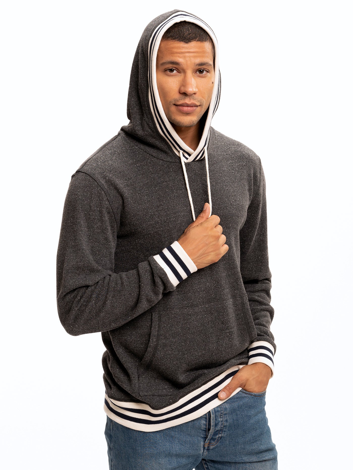 Tyson Contrast Rib Pullover Hoodie with Collegiate Detail