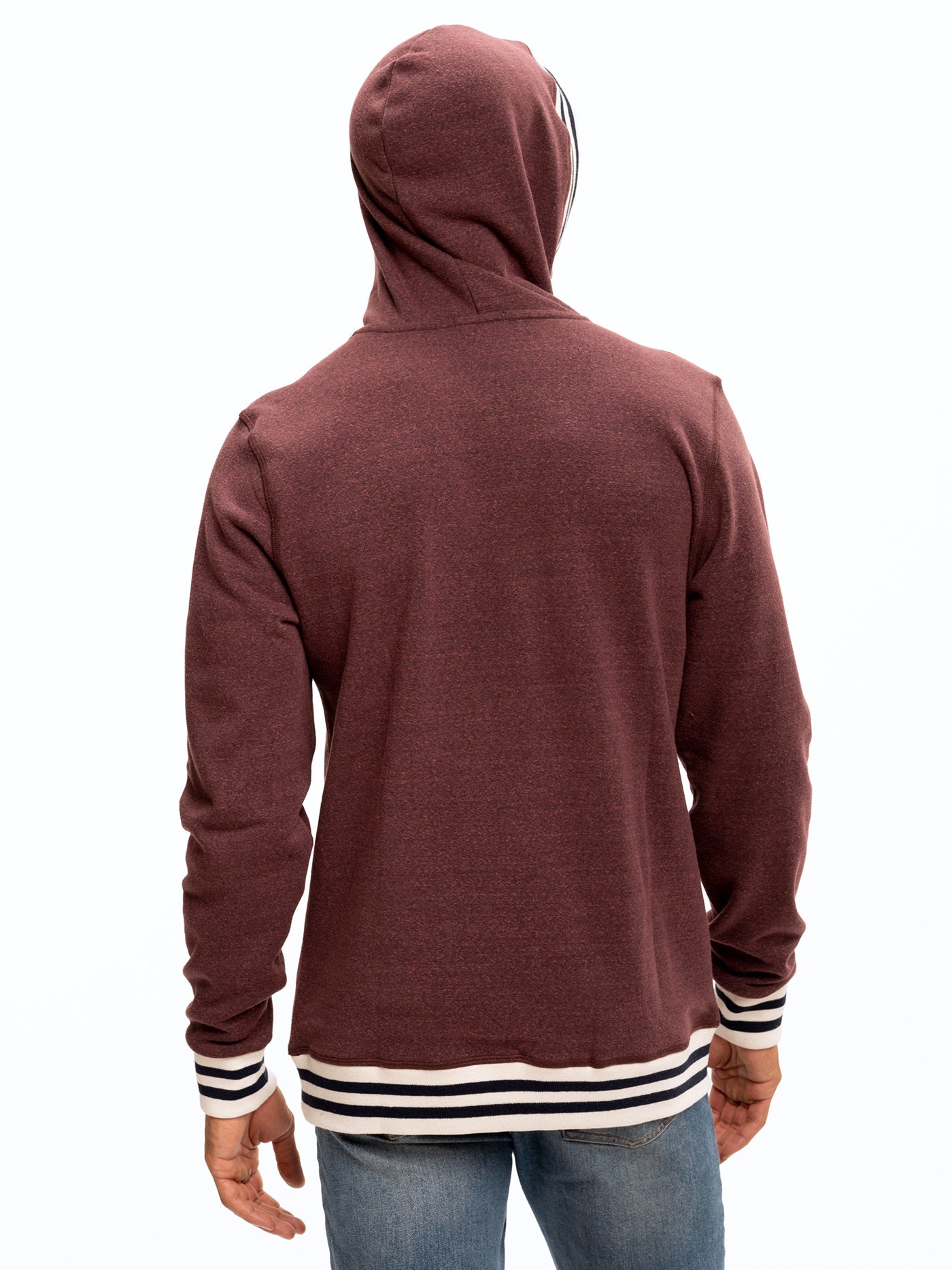 Tyson Contrast Rib Pullover Hoodie in Maroon Cream Navy