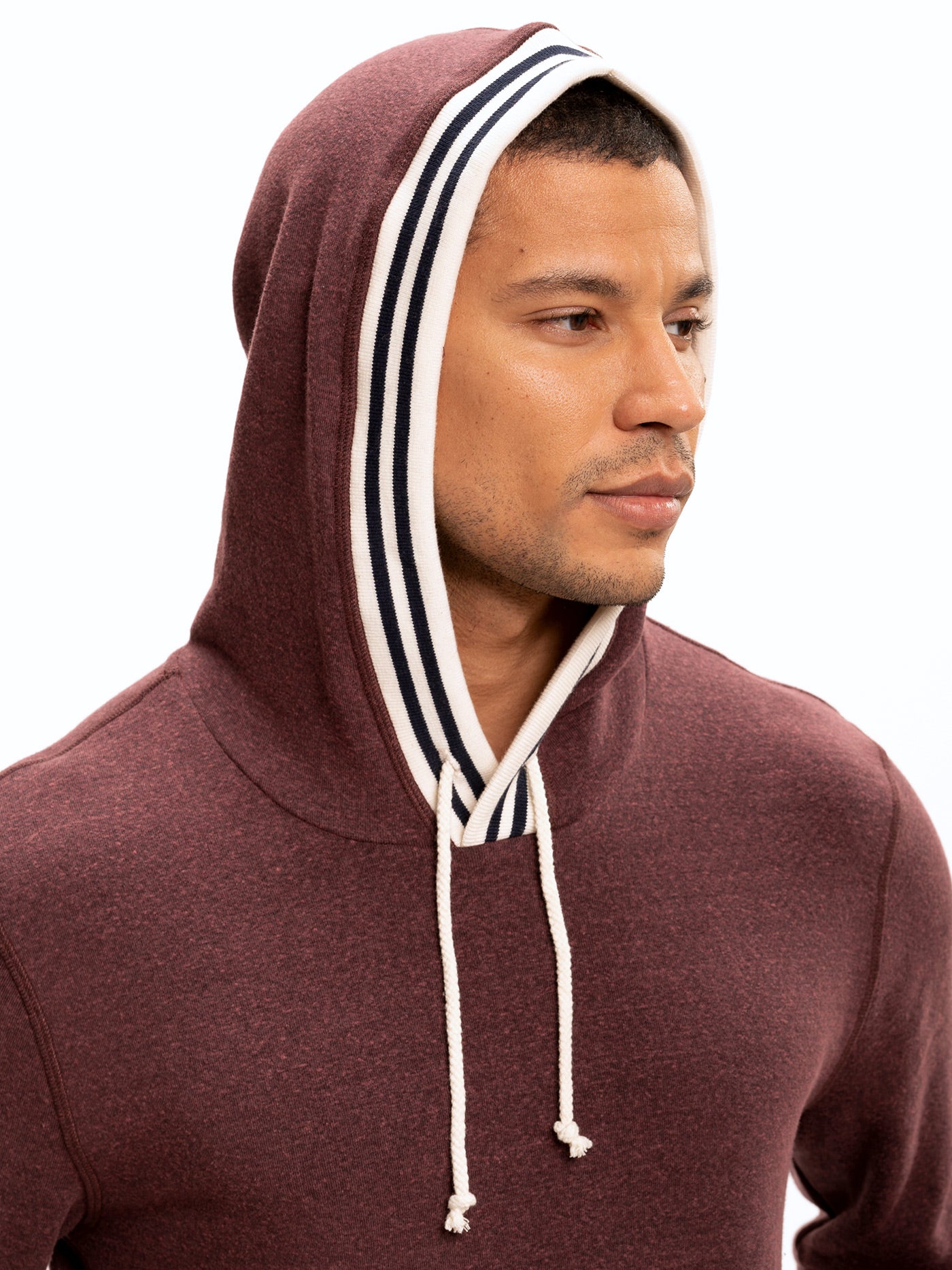 Tyson Contrast Rib Pullover Hoodie in Maroon Cream Navy