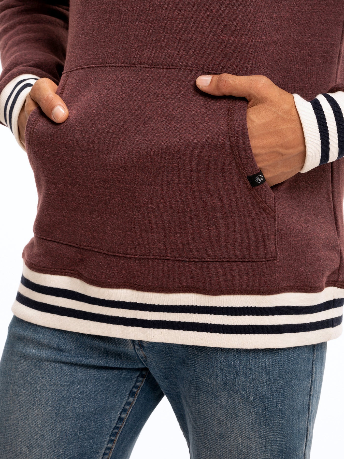 Tyson Contrast Rib Pullover Hoodie in Maroon Cream Navy