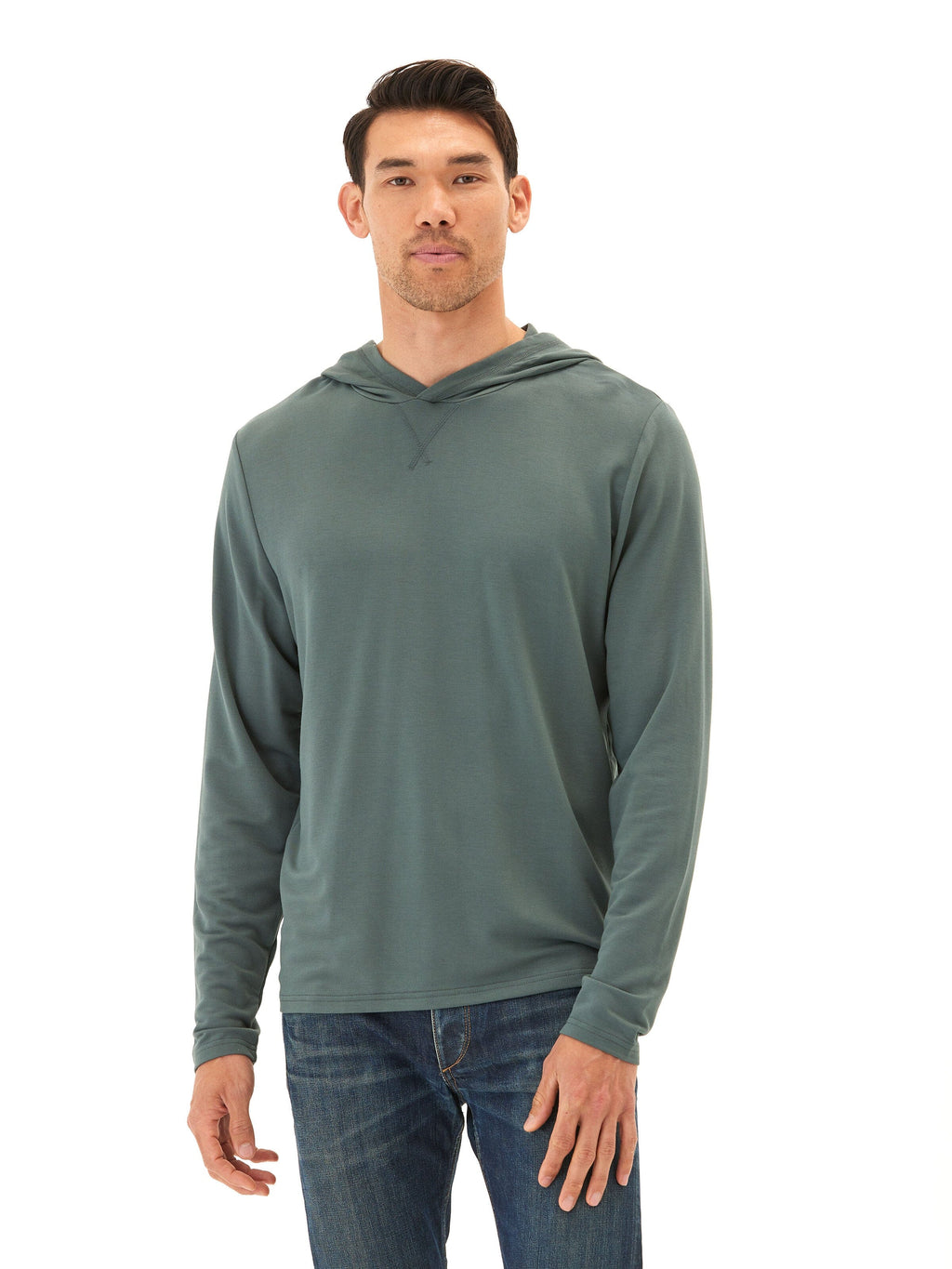 Dex Modal Terry Pullover Hoodie in Sage-Green and Muted-Teal