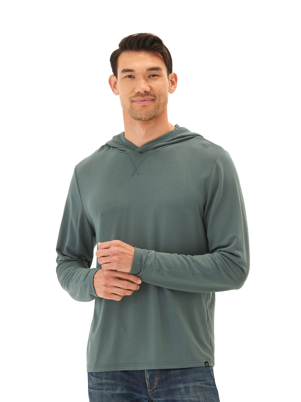 Dex Modal Terry Pullover Hoodie in Sage-Green and Muted-Teal