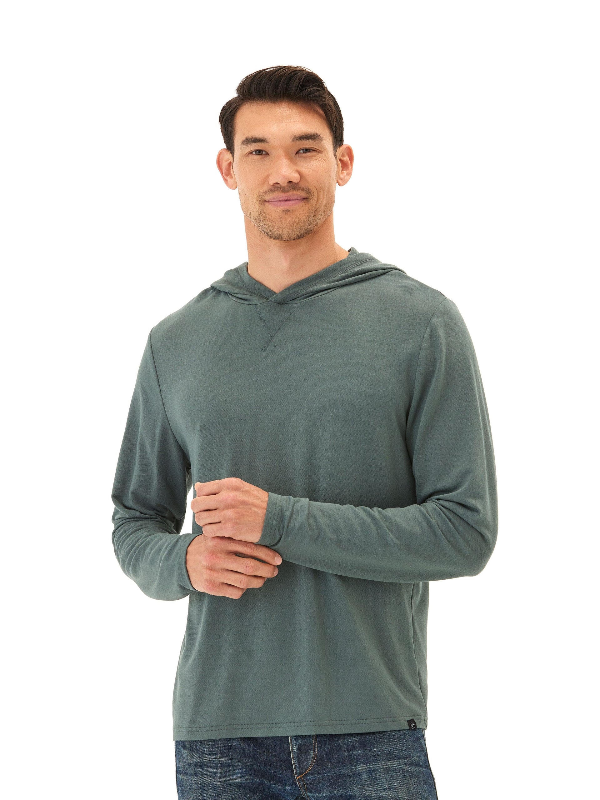 Dex Modal Terry Pullover Hoodie in Sage-Green and Muted-Teal