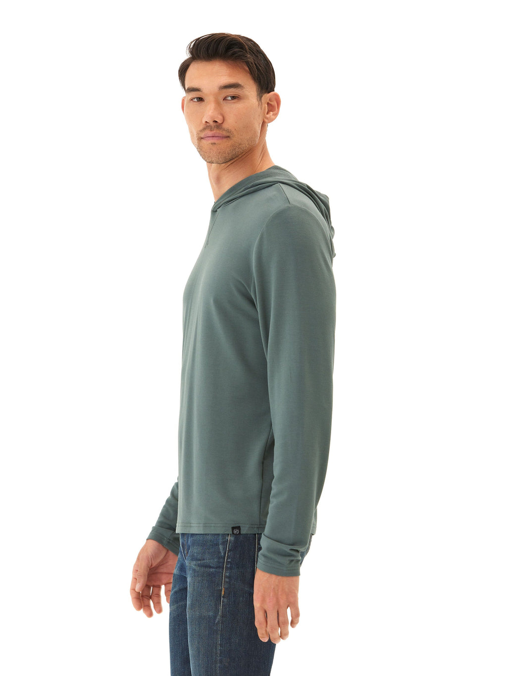 Dex Modal Terry Pullover Hoodie in Sage-Green and Muted-Teal