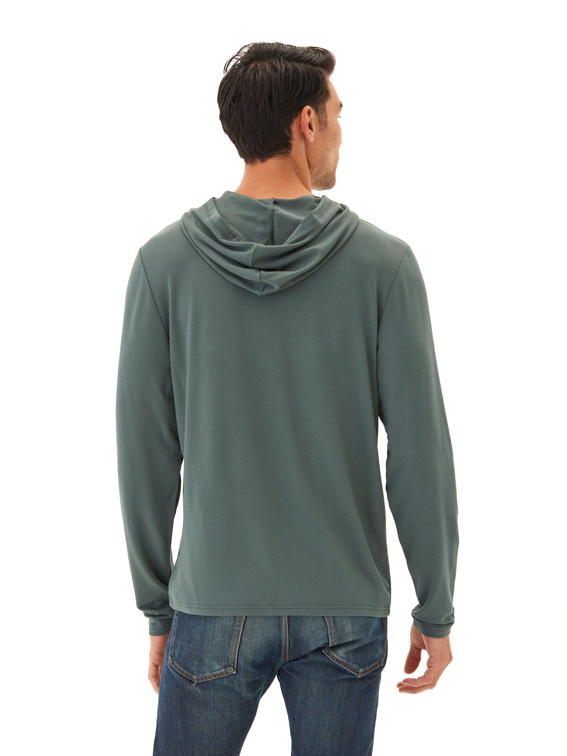 Dex Modal Terry Pullover Hoodie in Sage-Green and Muted-Teal