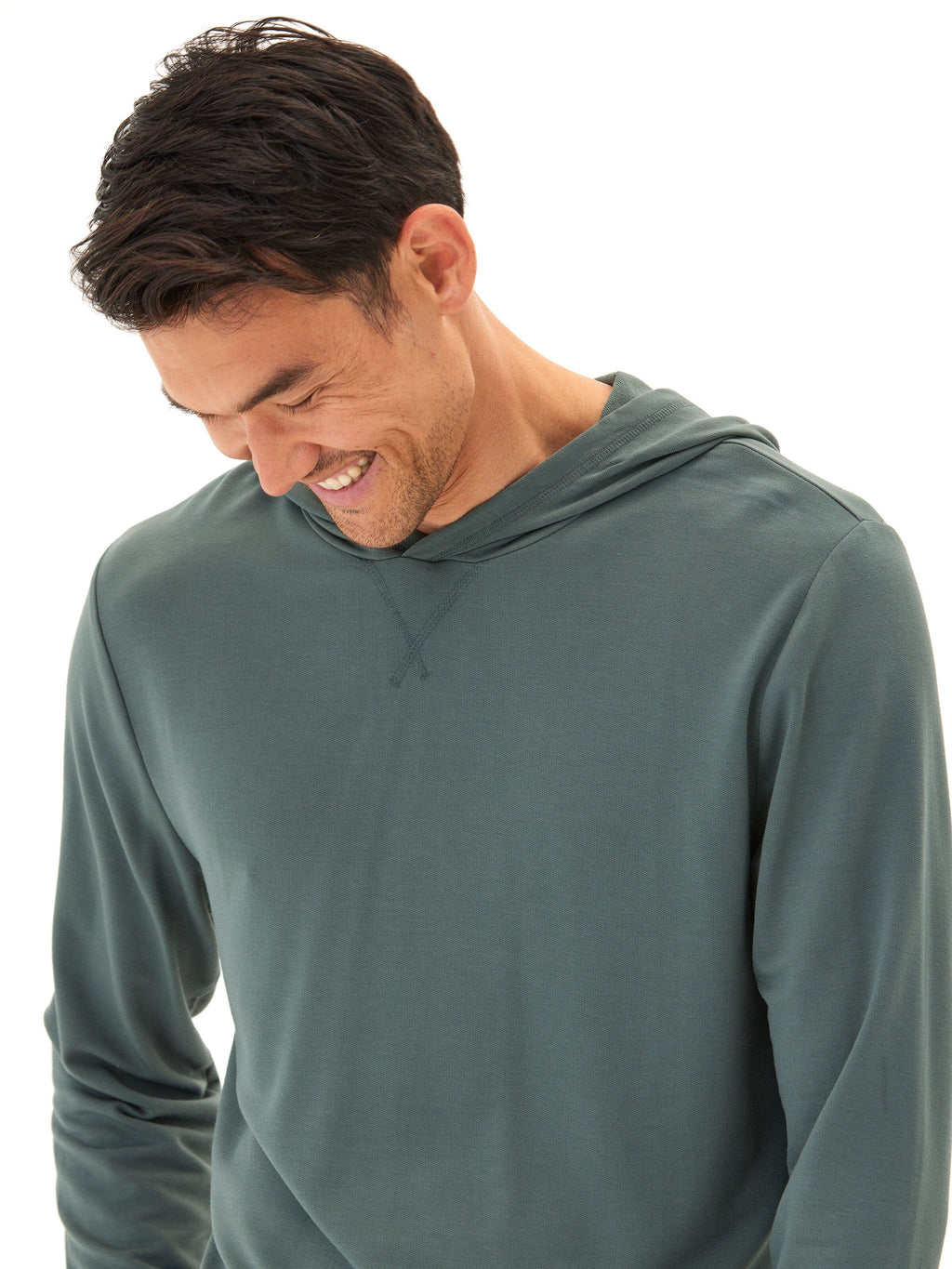 Dex Modal Terry Pullover Hoodie in Sage-Green and Muted-Teal