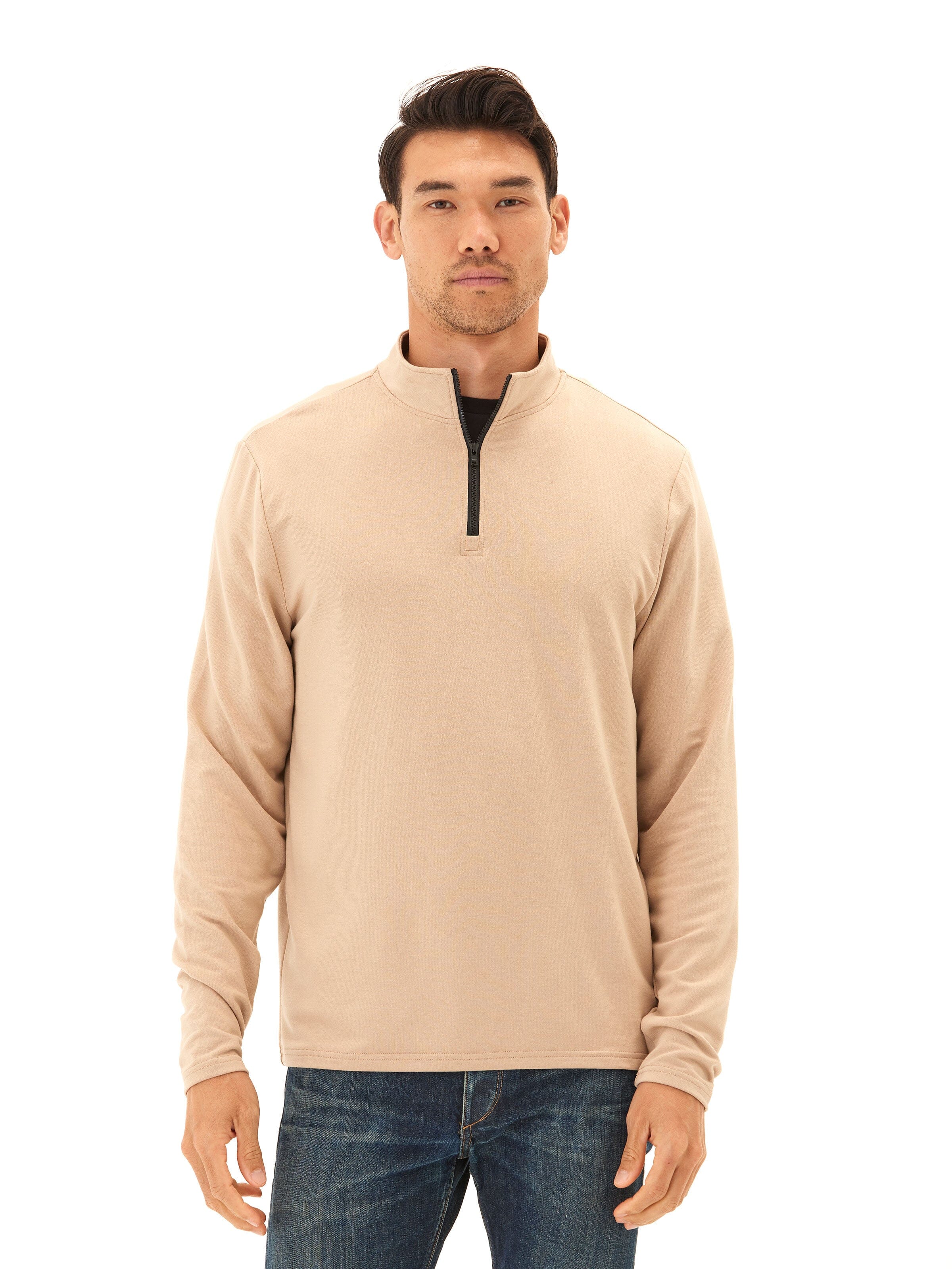 Modal Terry Quarter Zip Mock Neck Pullover for Everyday Comfort