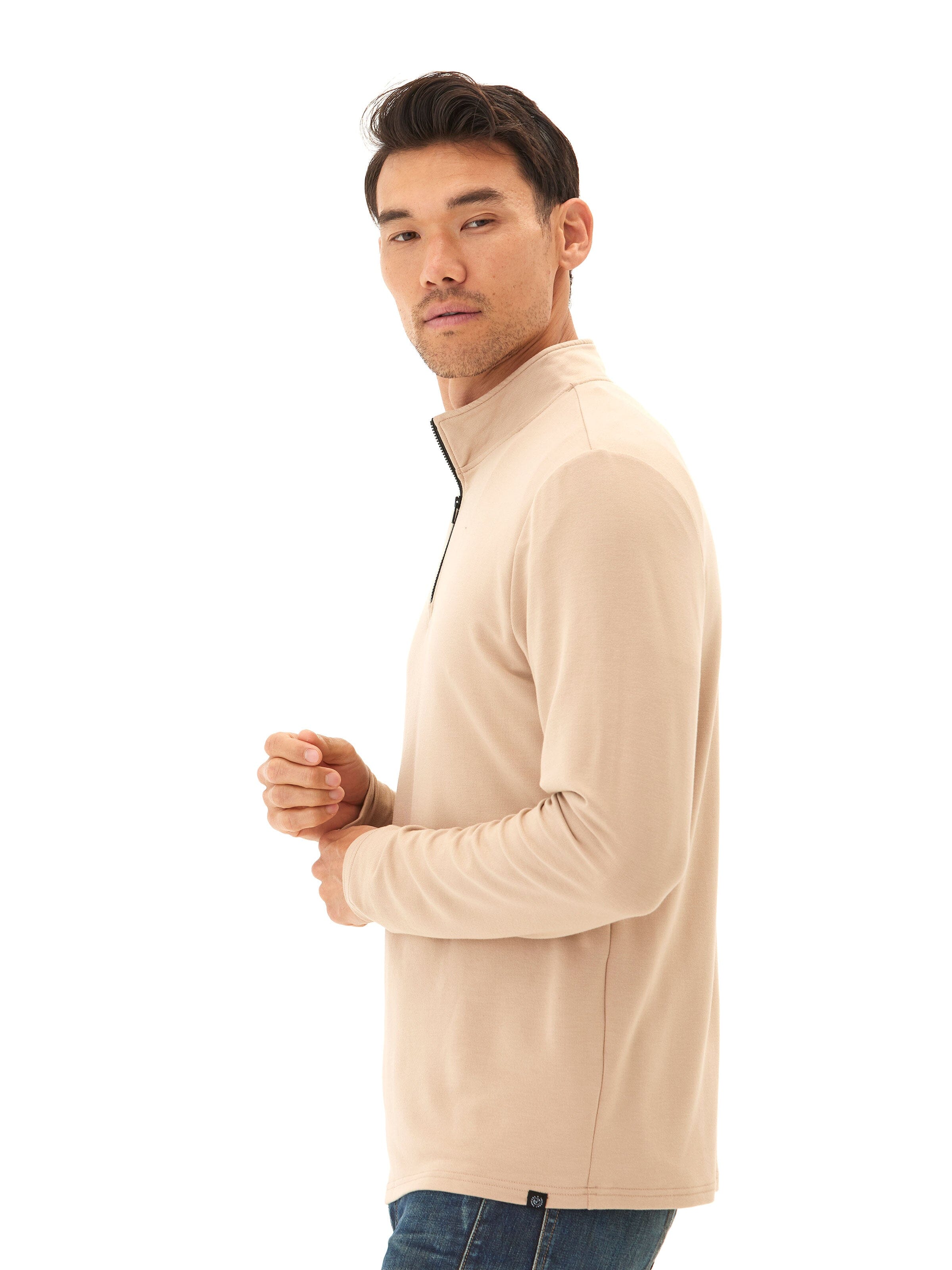 Modal Terry Quarter Zip Mock Neck Pullover for Everyday Comfort