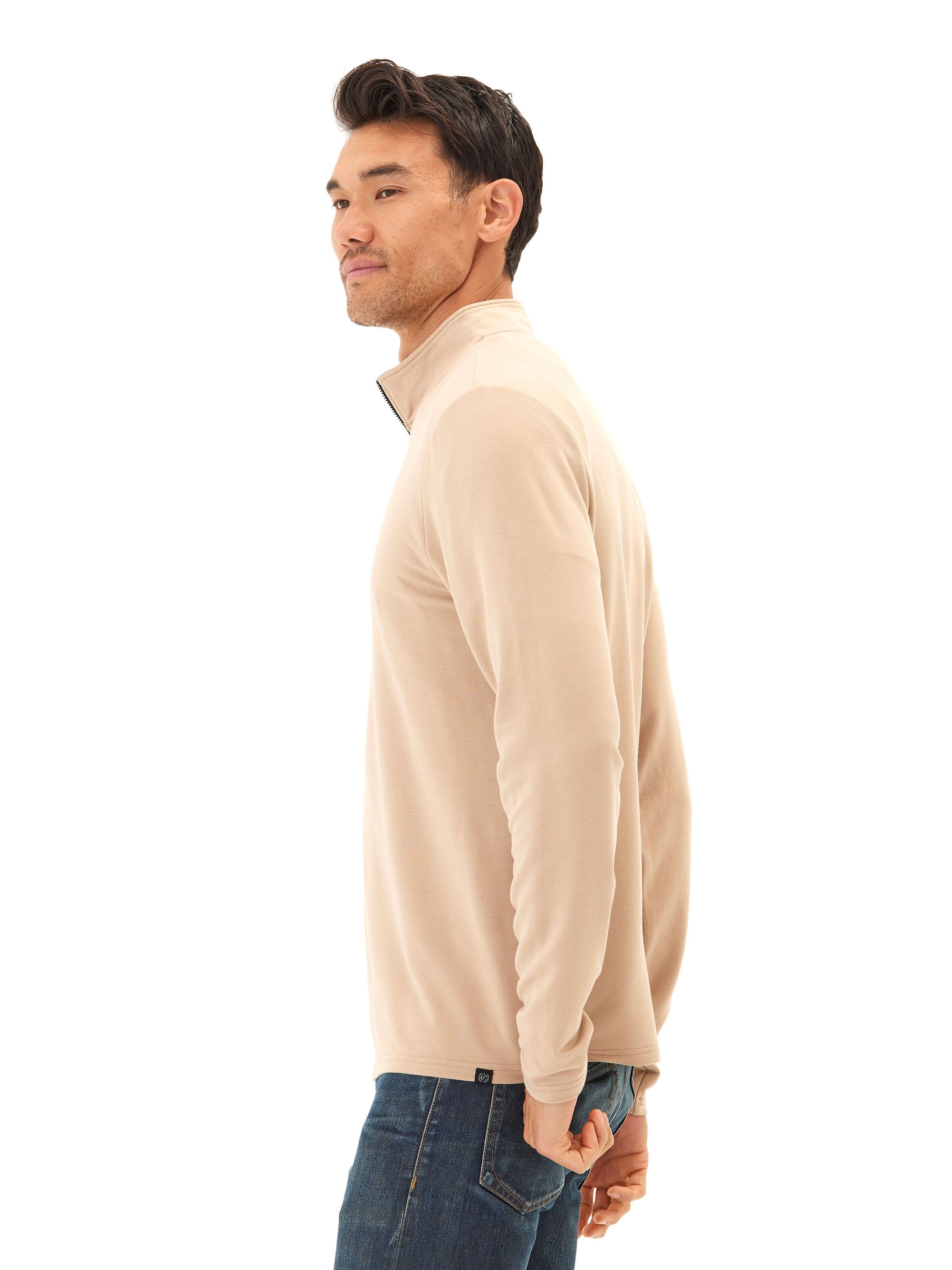 Modal Terry Quarter Zip Mock Neck Pullover for Everyday Comfort