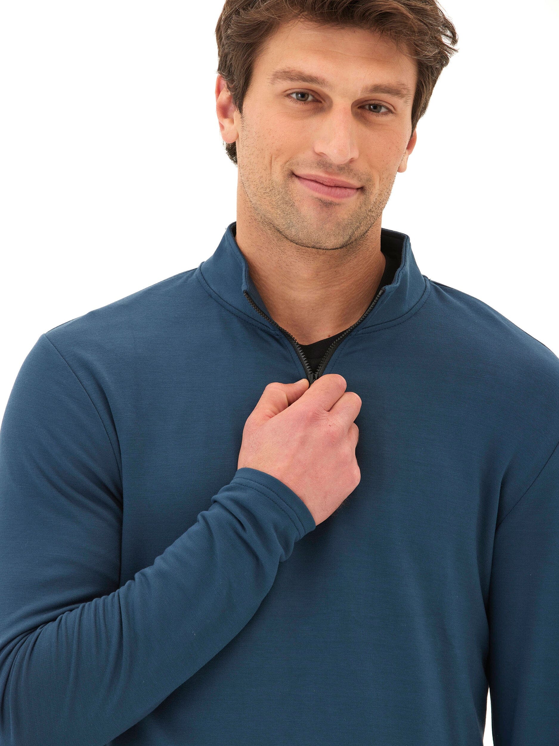 Modal Terry Quarter Zip Mock Neck Pullover for Everyday Comfort