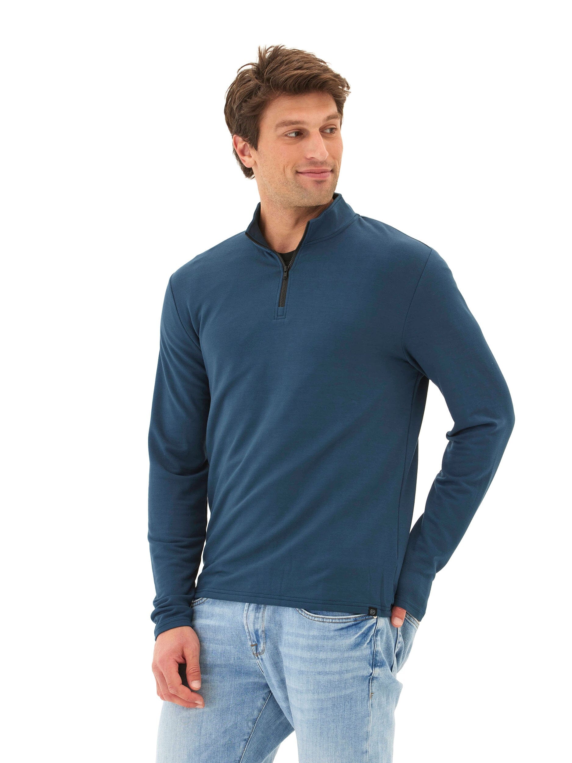 Modal Terry Quarter Zip Mock Neck Pullover for Everyday Comfort