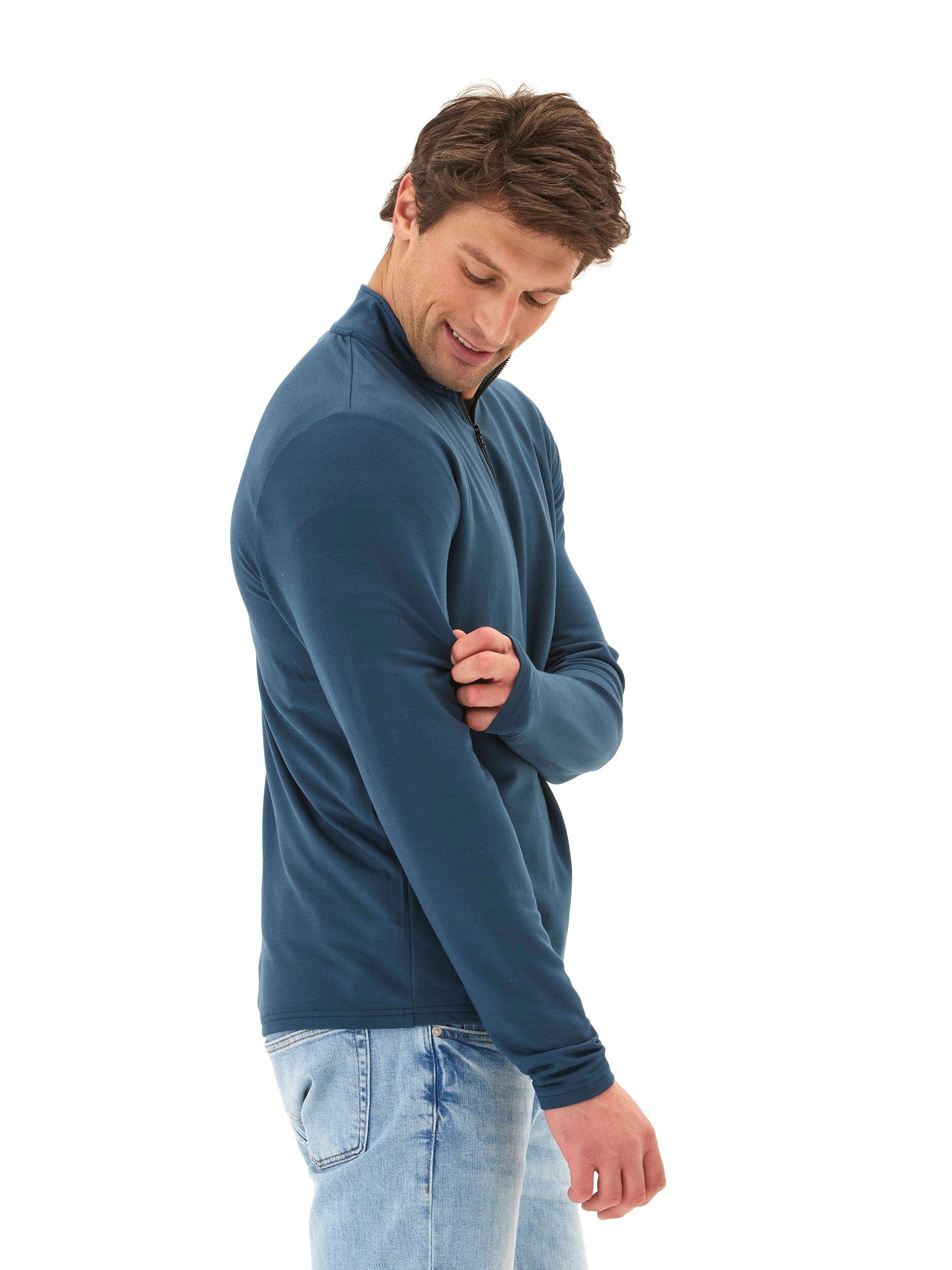Modal Terry Quarter Zip Mock Neck Pullover for Everyday Comfort