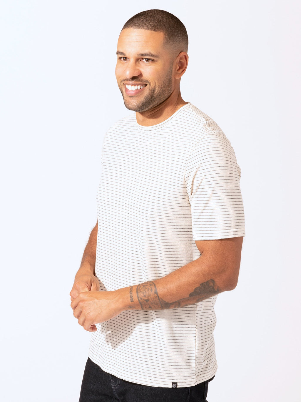 Stripe Triblend Jersey Crew Neck Tee - Essential Soft Knit