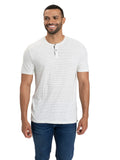 Men's Stripe Triblend Jersey Short Sleeve Henley in white and grey stripes