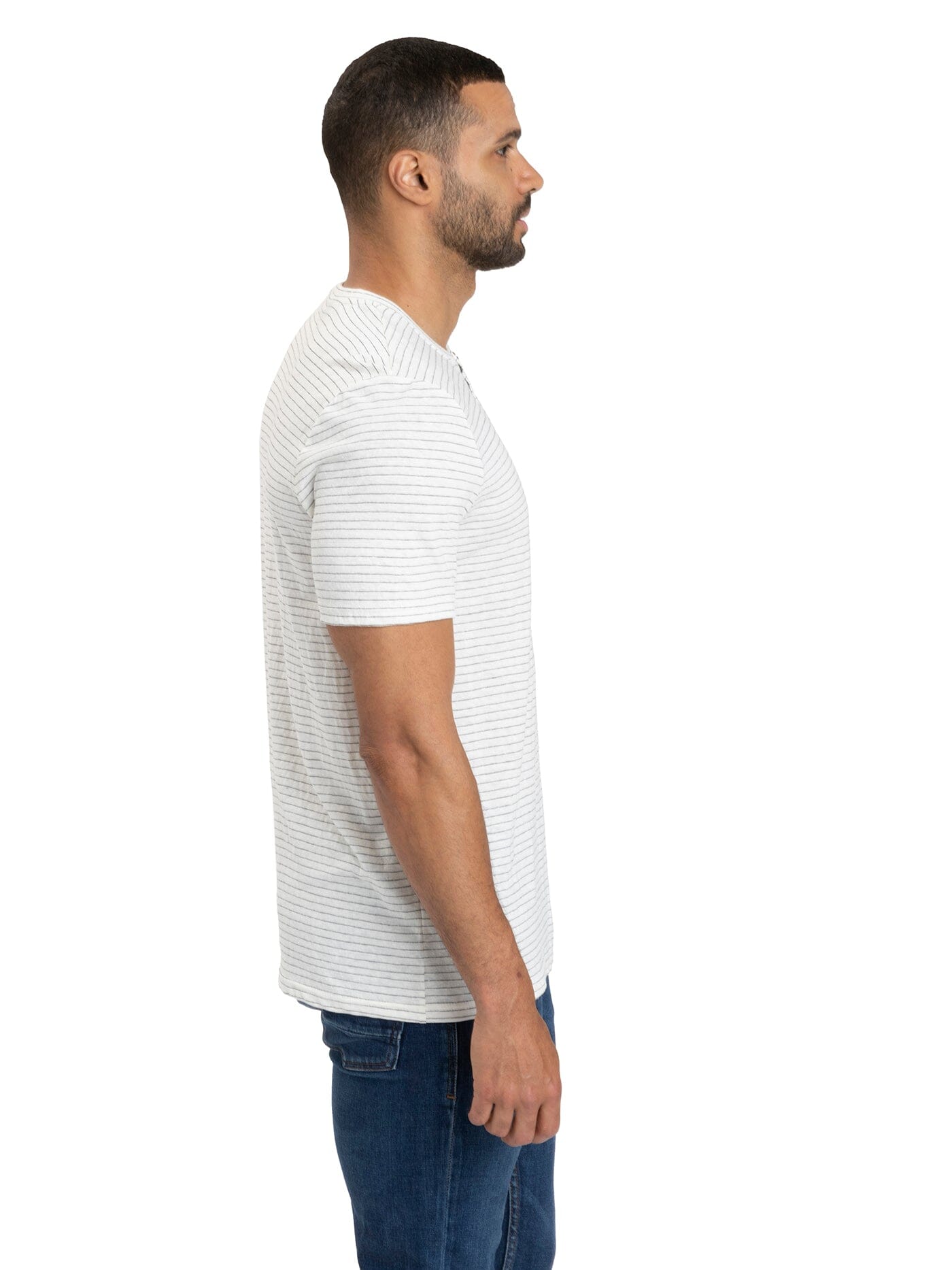 Men's Stripe Triblend Jersey Short Sleeve Henley