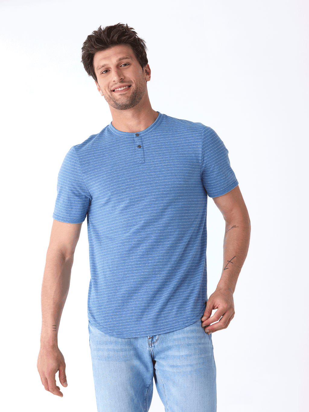Stripe Triblend Jersey Short Sleeve Henley Shirt for Men and Women