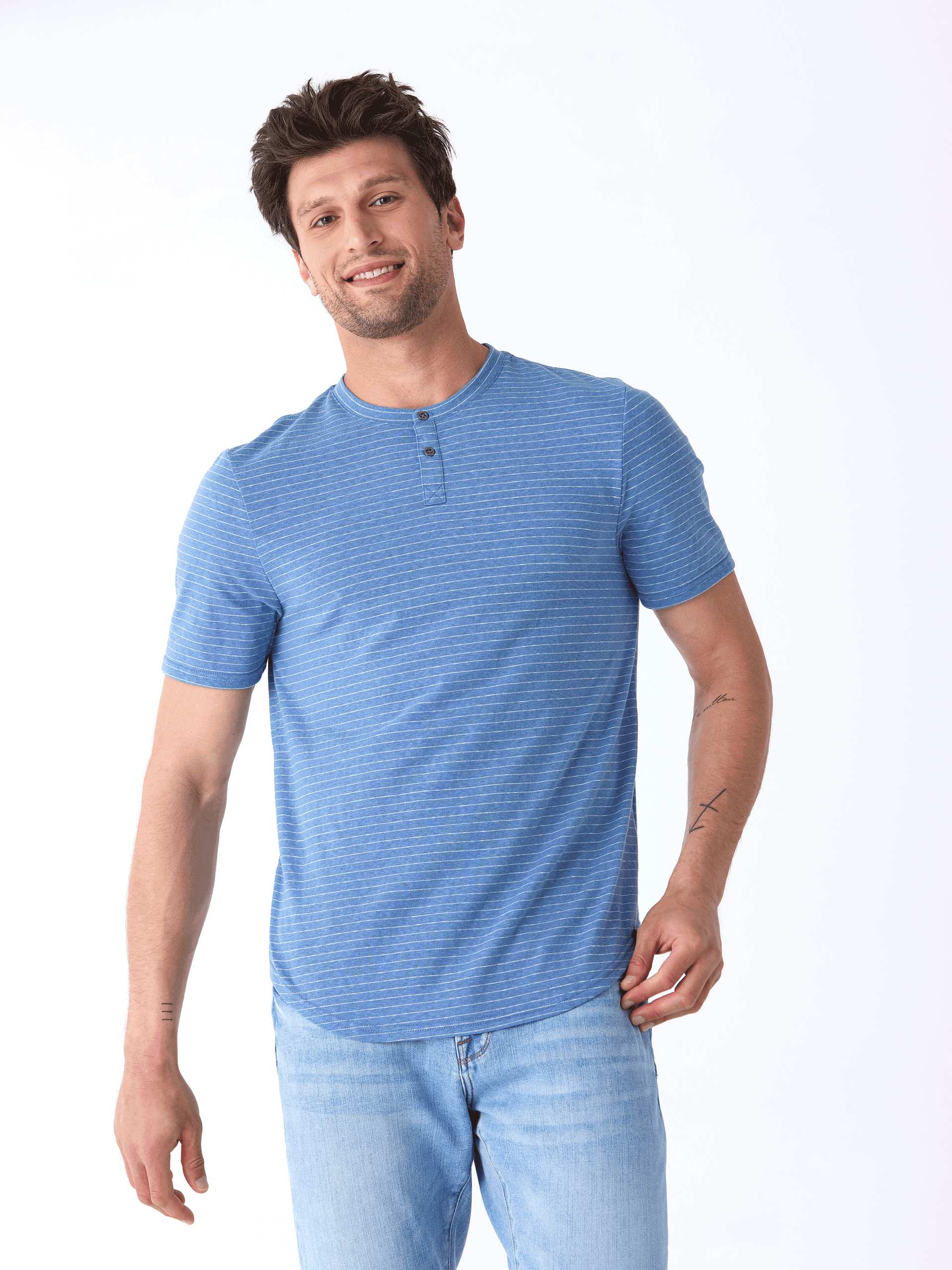 Stripe Triblend Jersey Short Sleeve Henley Shirt for Men and Women