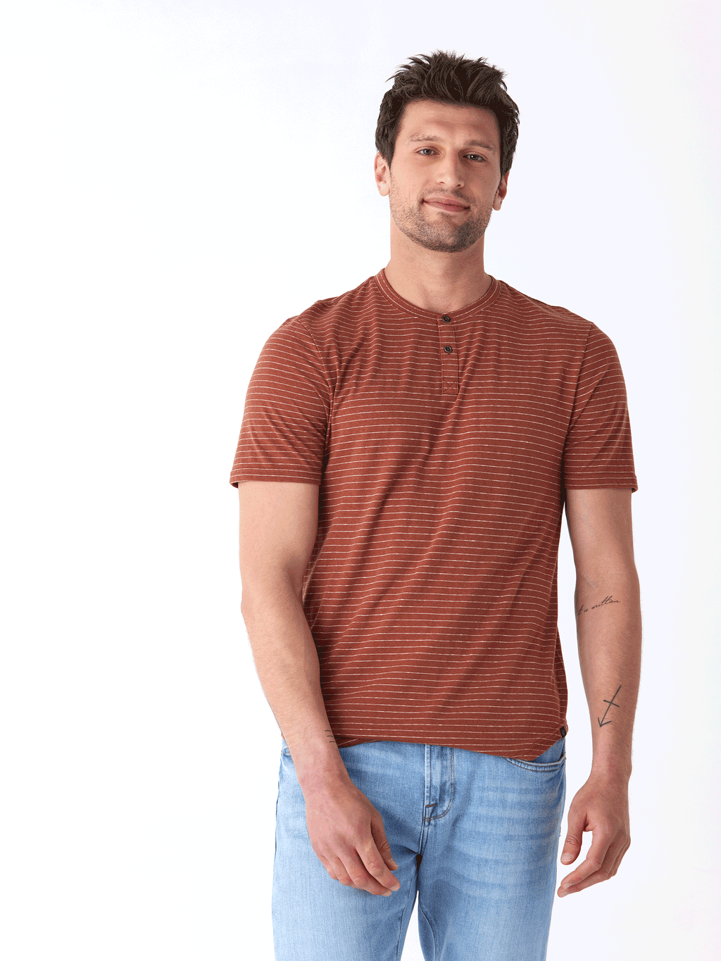 Men's Stripe Triblend Jersey Short Sleeve Henley Shirt