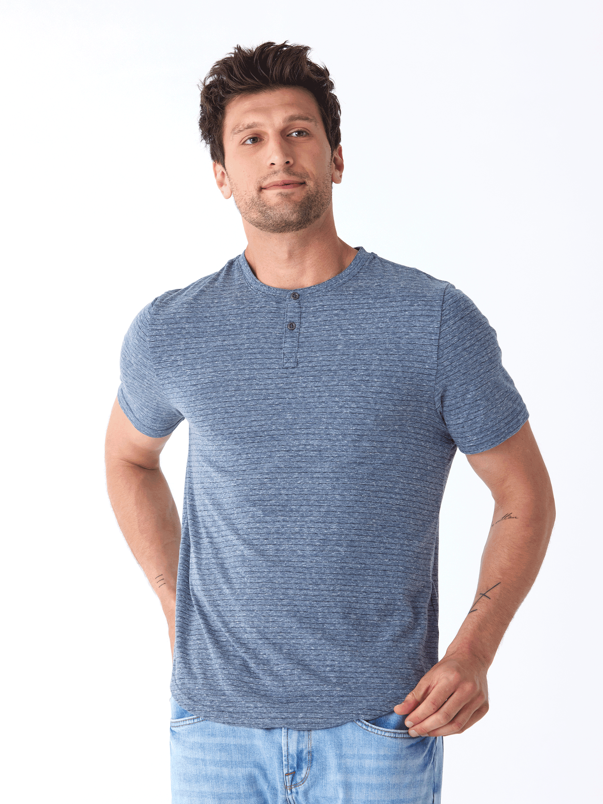 Stripe Triblend Jersey Short Sleeve Henley Shirt