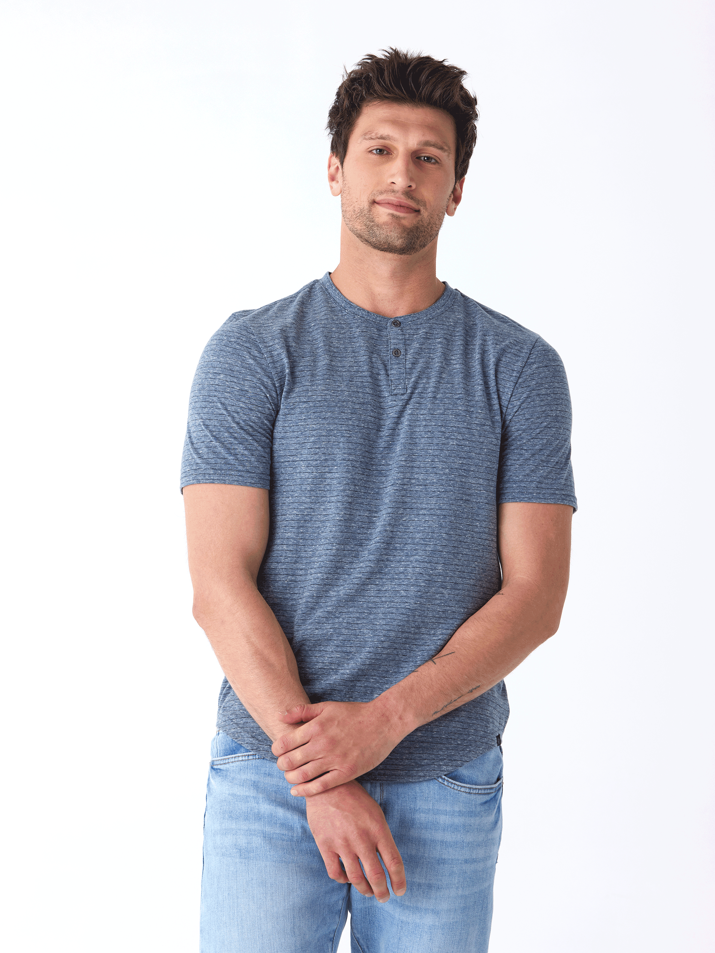 Stripe Triblend Jersey Short Sleeve Henley Shirt