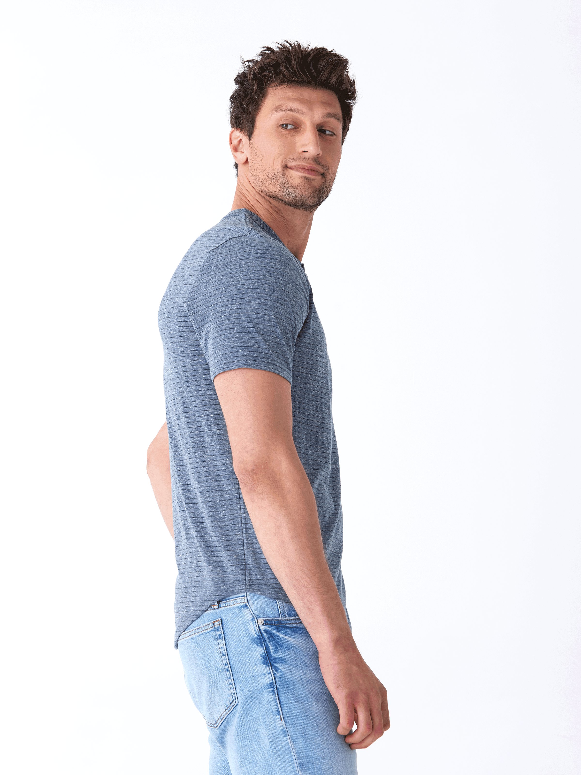 Stripe Triblend Jersey Short Sleeve Henley Shirt