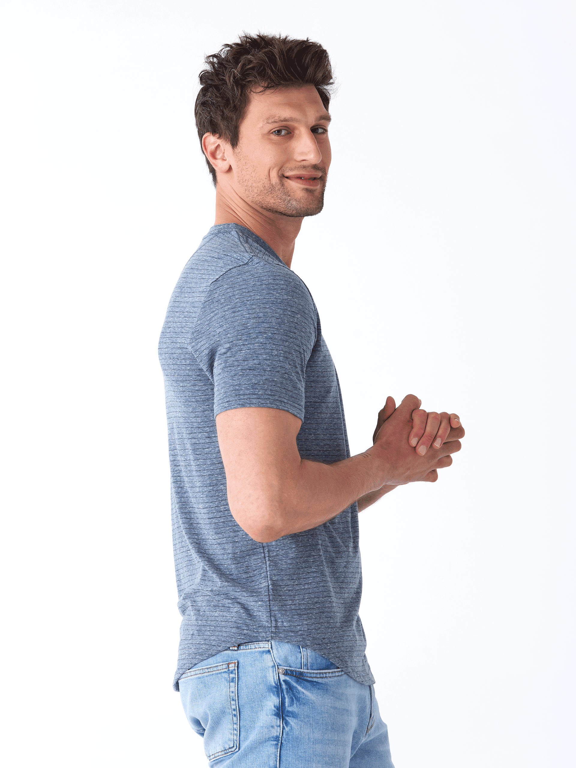 Stripe Triblend Jersey Short Sleeve Henley Shirt