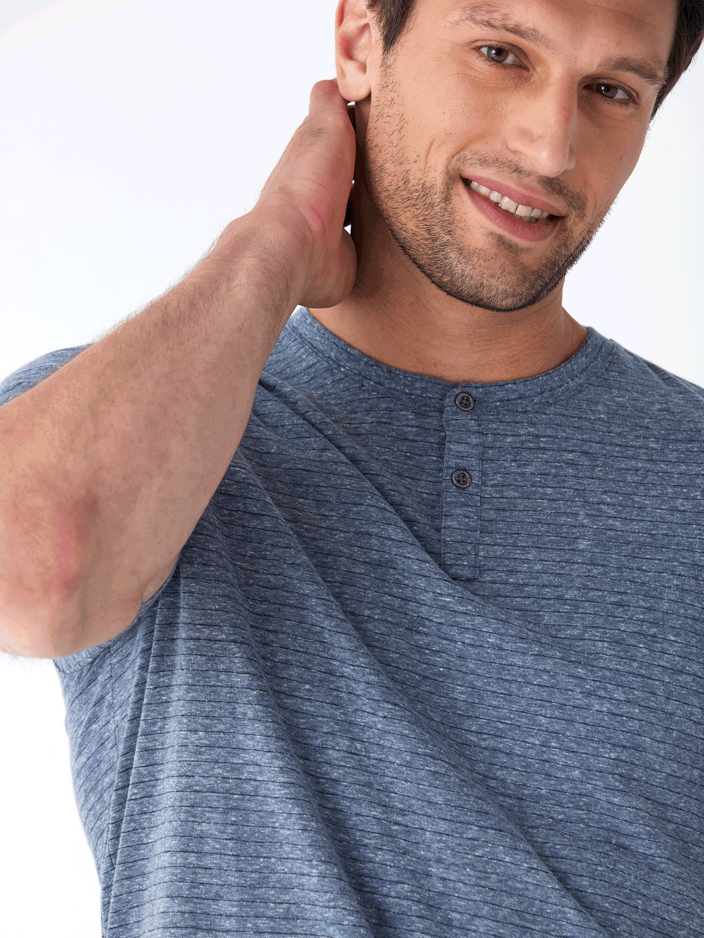 Stripe Triblend Jersey Short Sleeve Henley Shirt