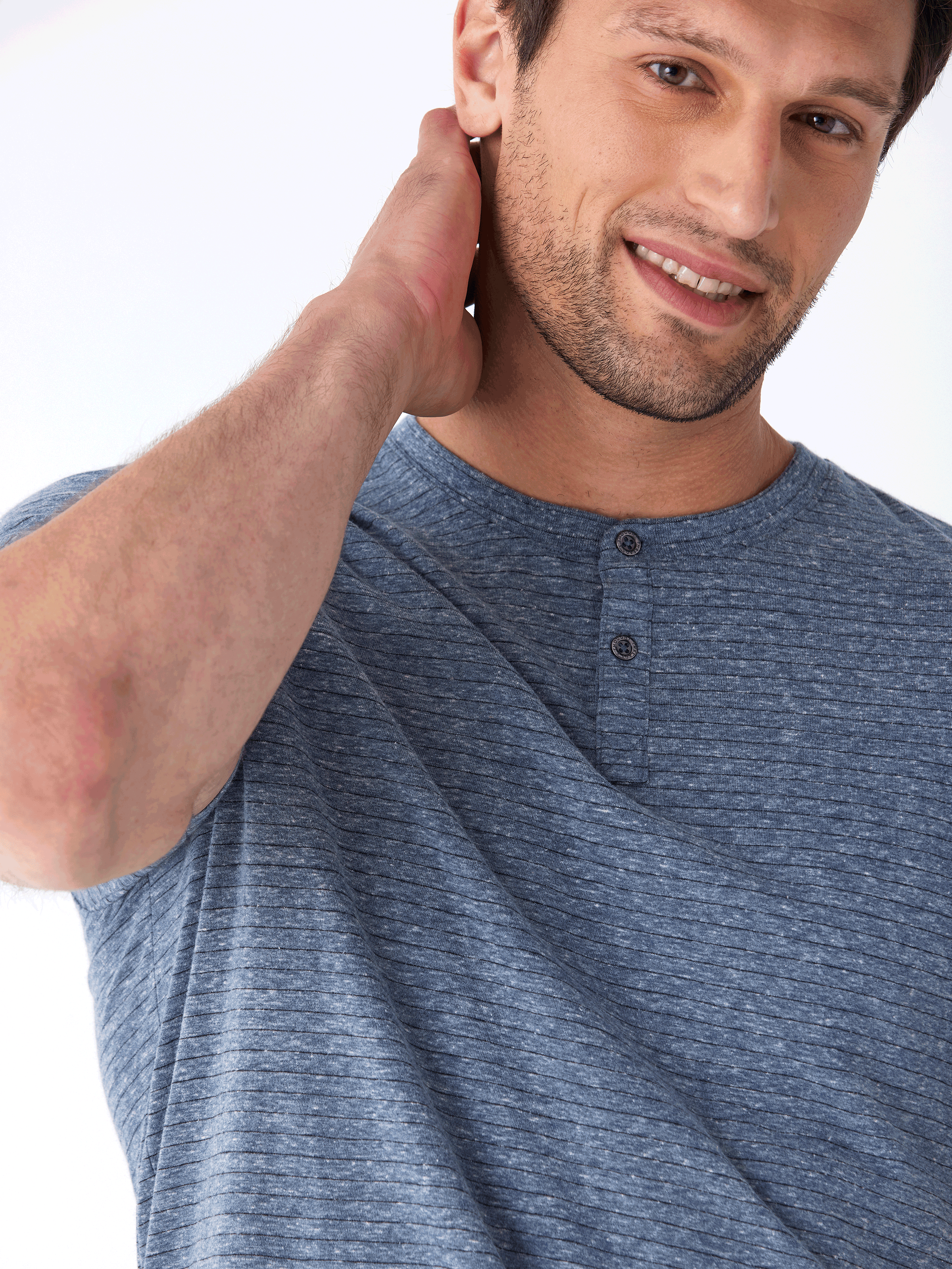 Stripe Triblend Jersey Short Sleeve Henley Shirt