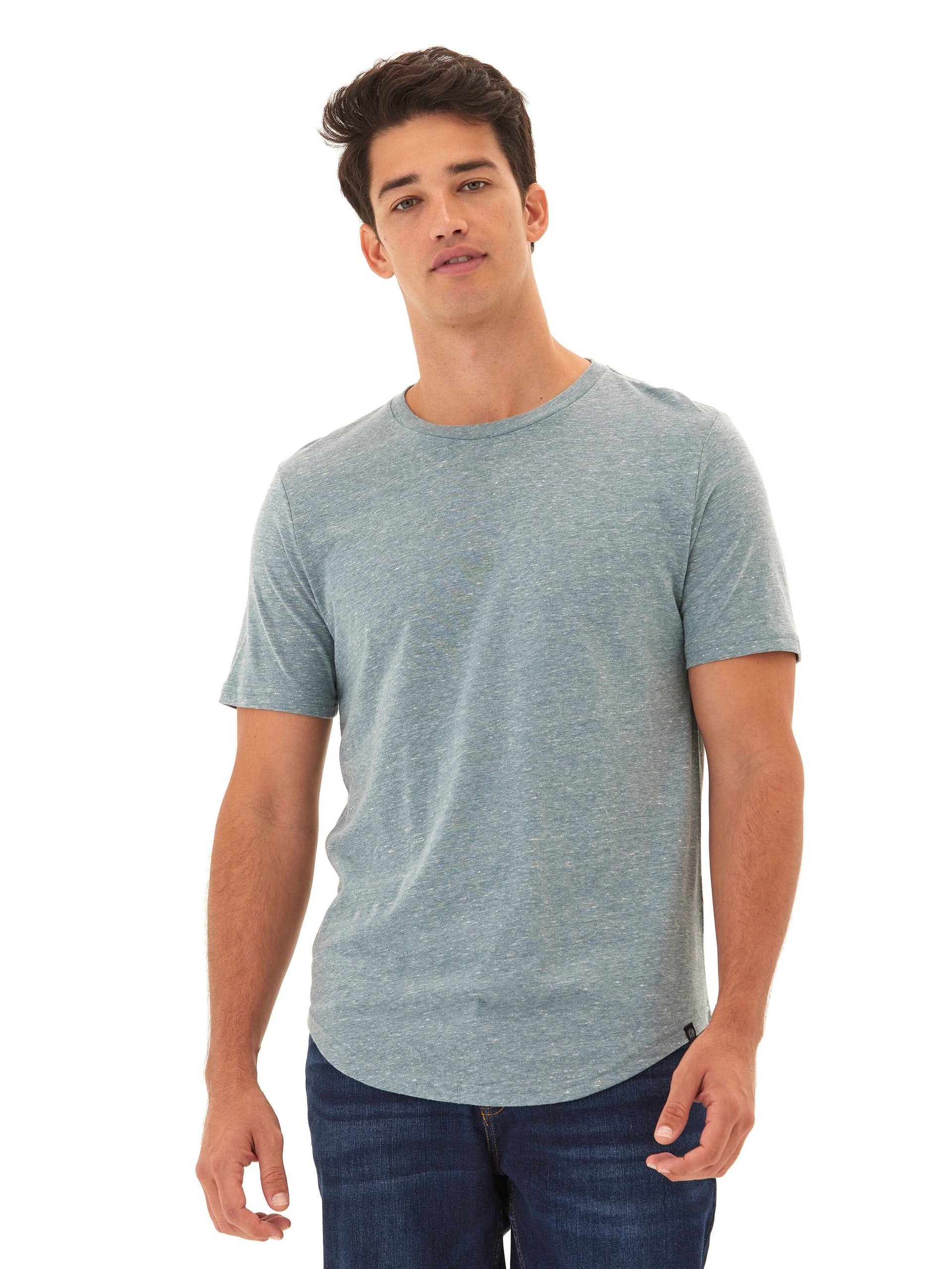 Triblend Contrast Stitch Crew Neck Tee in Blue and Grey