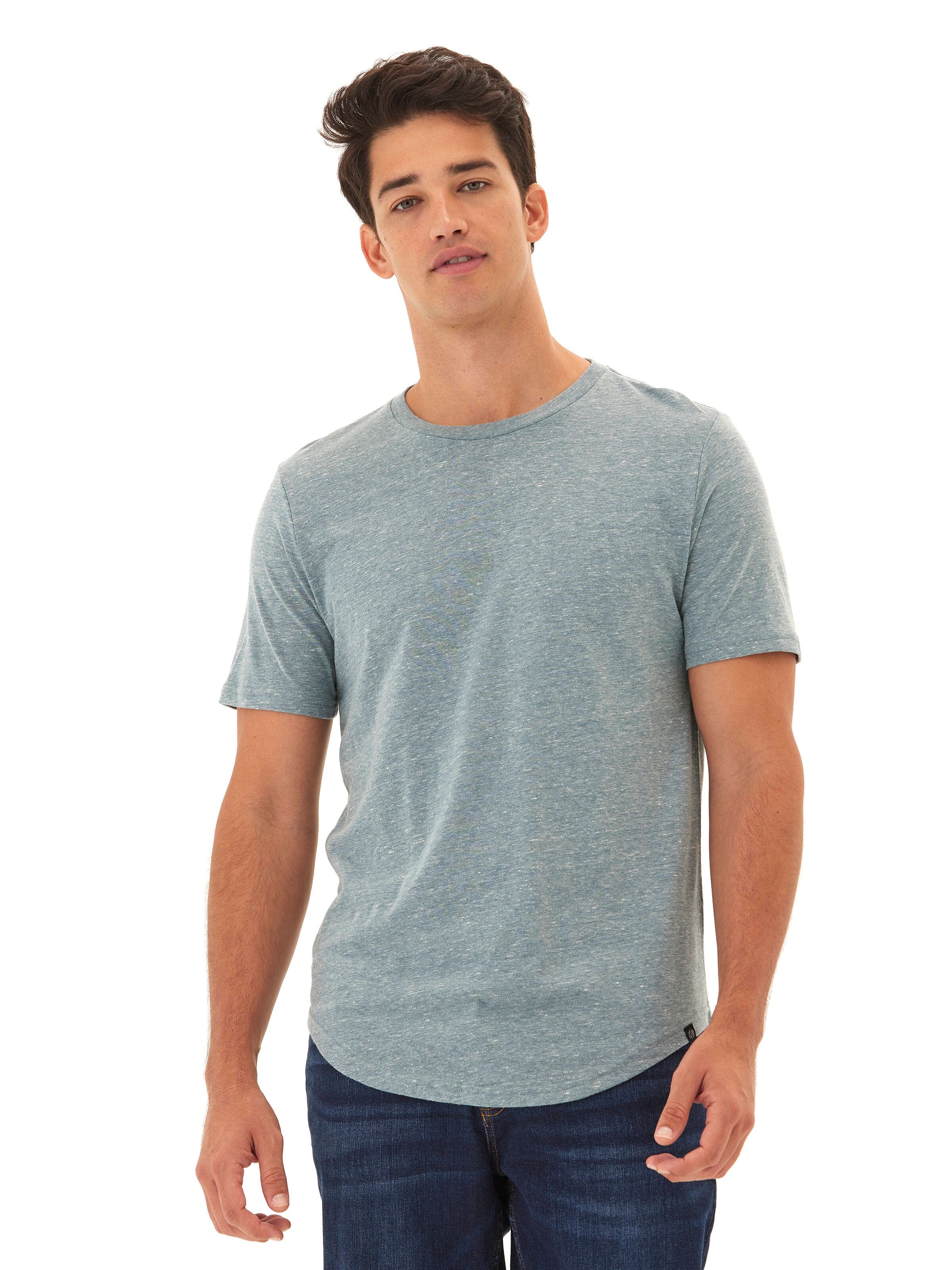 Triblend Contrast Stitch Crew Neck Tee in Blue and Grey