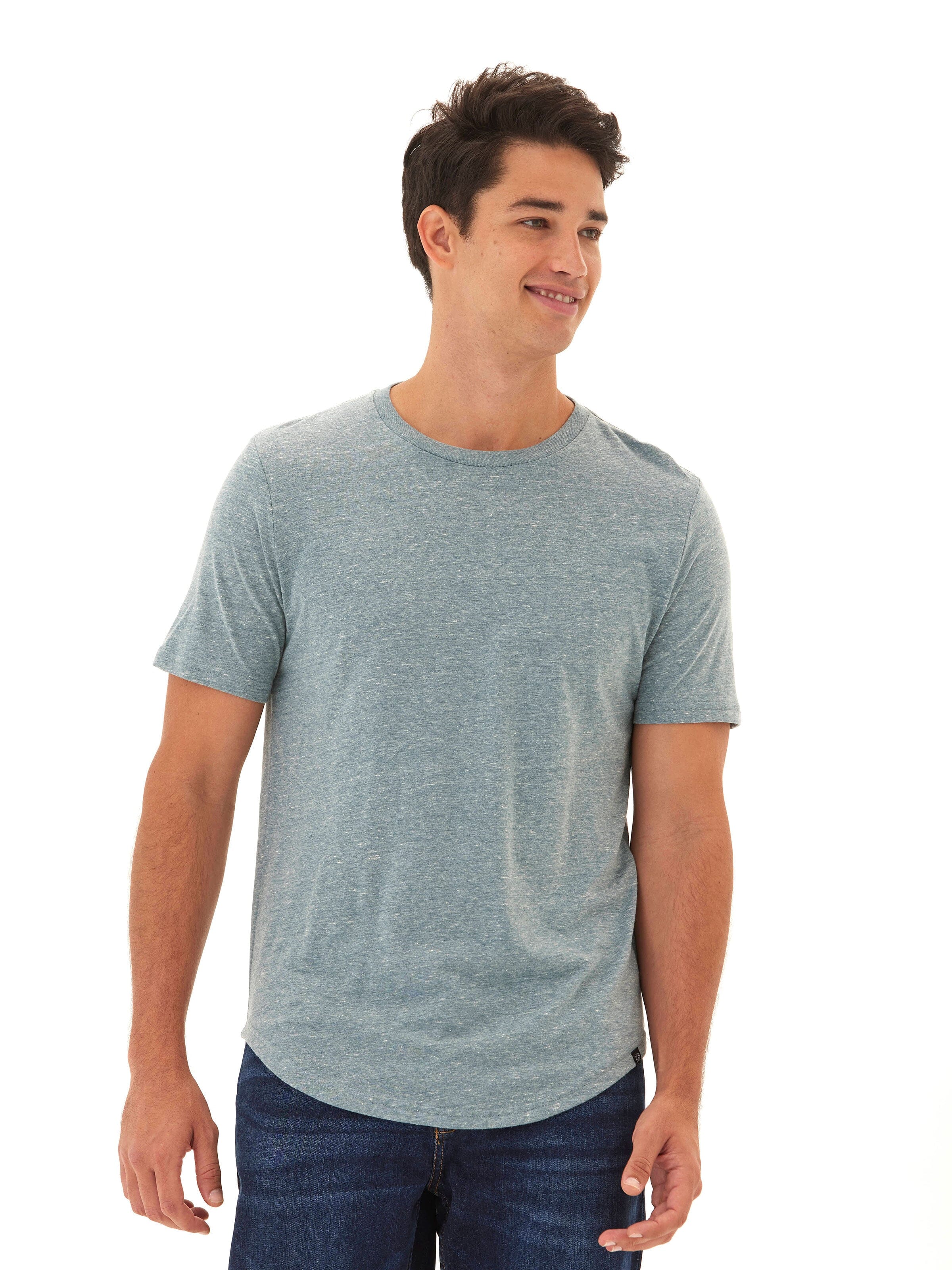 Triblend Contrast Stitch Crew Neck Tee in Blue and Grey