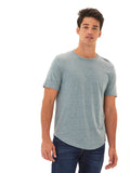 Men wearing a blue Triblend Contrast Stitch Crew Neck featuring visible contrast stitching details.