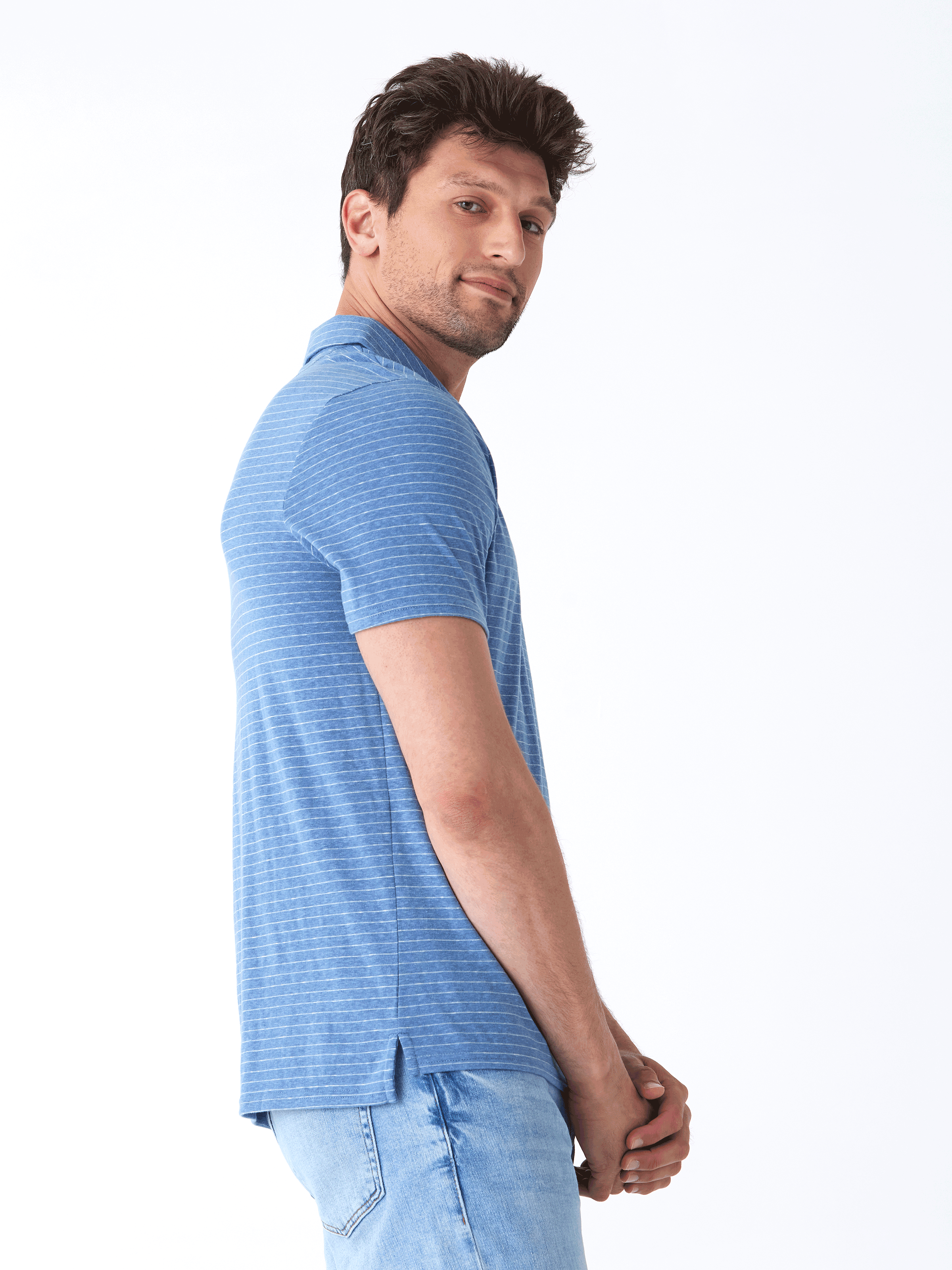 Stripe Triblend Jersey Polo Shirt - Soft Short Sleeve Essential