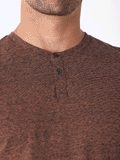 Close-up of Black Fleck Triblend Henley shirt showing texture and three-button placket detail