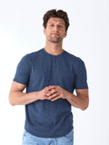 Close up of Black Fleck Triblend Henley shirt showing button placket and fabric texture