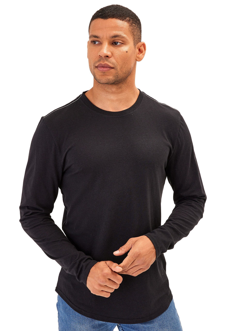 Kye Men's Triblend Long Sleeve Crew Neck Tee in Black and White