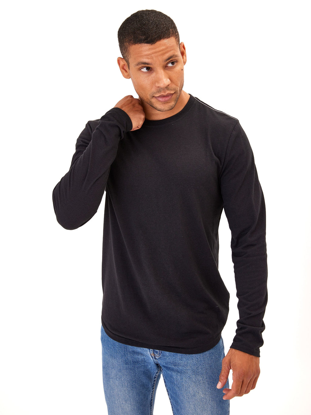 Kye Men's Triblend Long Sleeve Crew Neck Tee in Black and White
