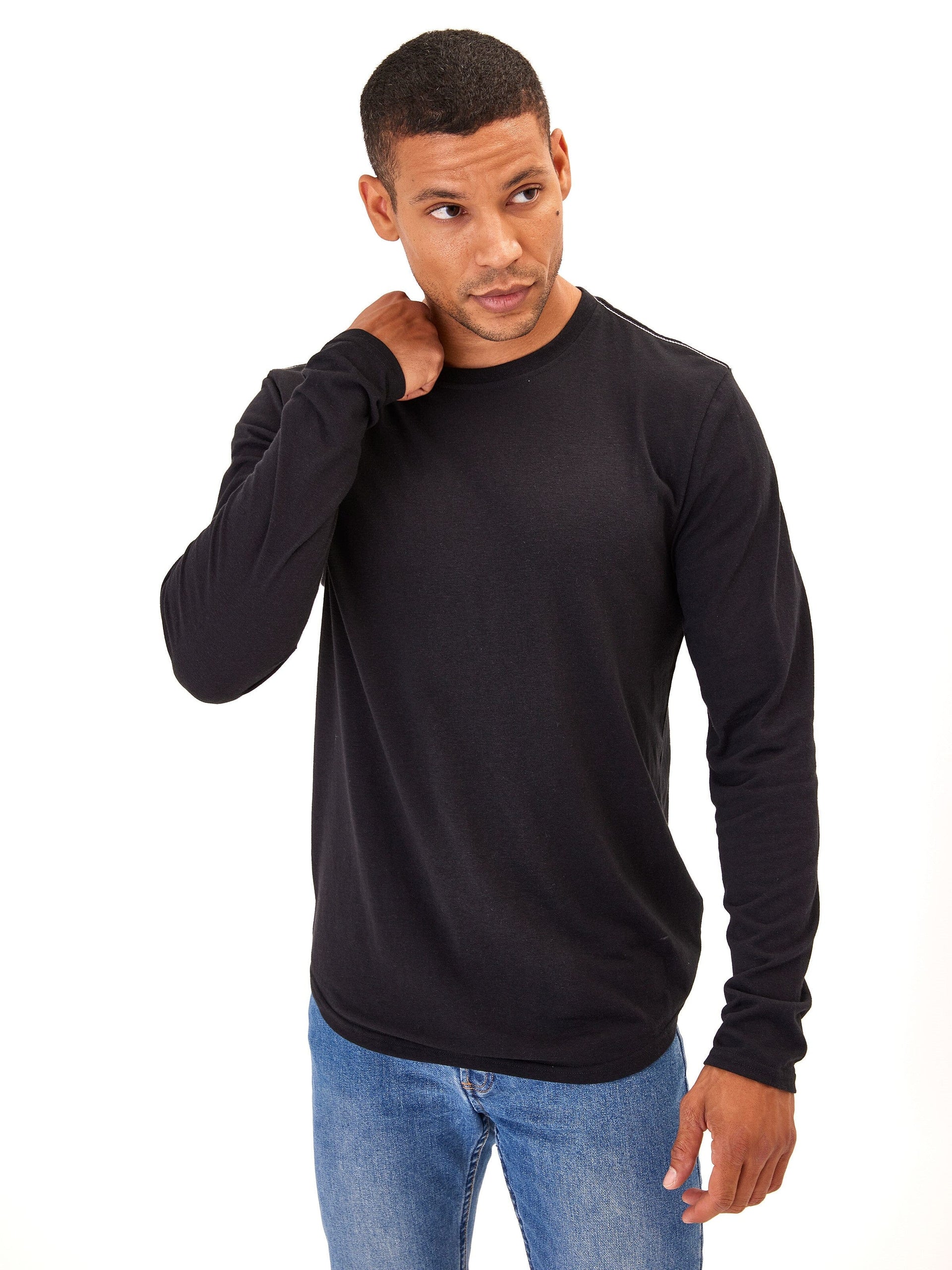 Kye Men's Triblend Long Sleeve Crew Neck Tee in Black and White