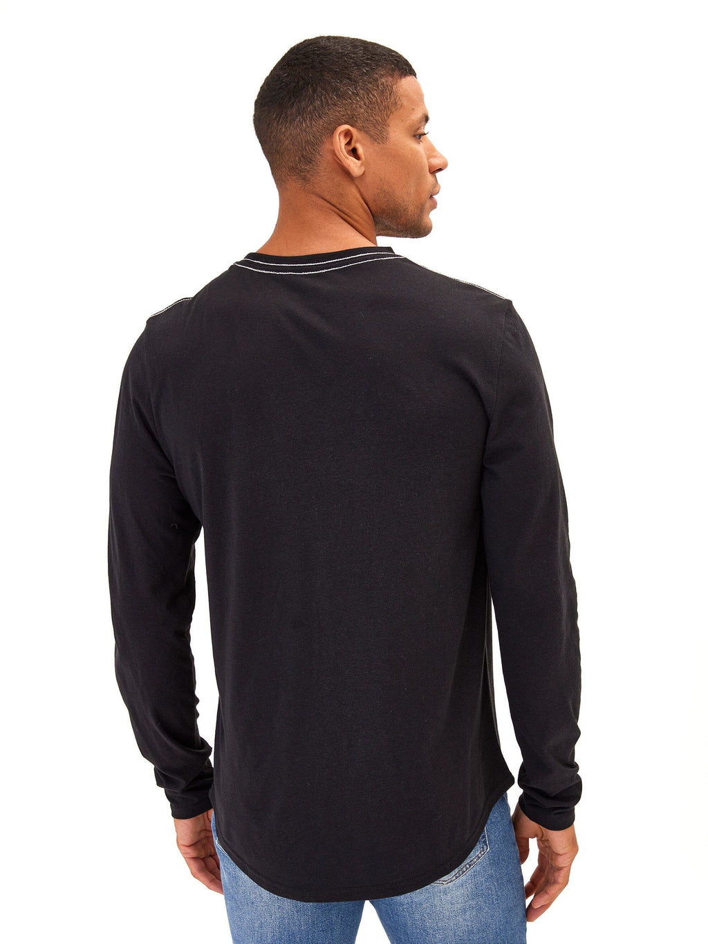 Kye Men's Triblend Long Sleeve Crew Neck Tee in Black and White