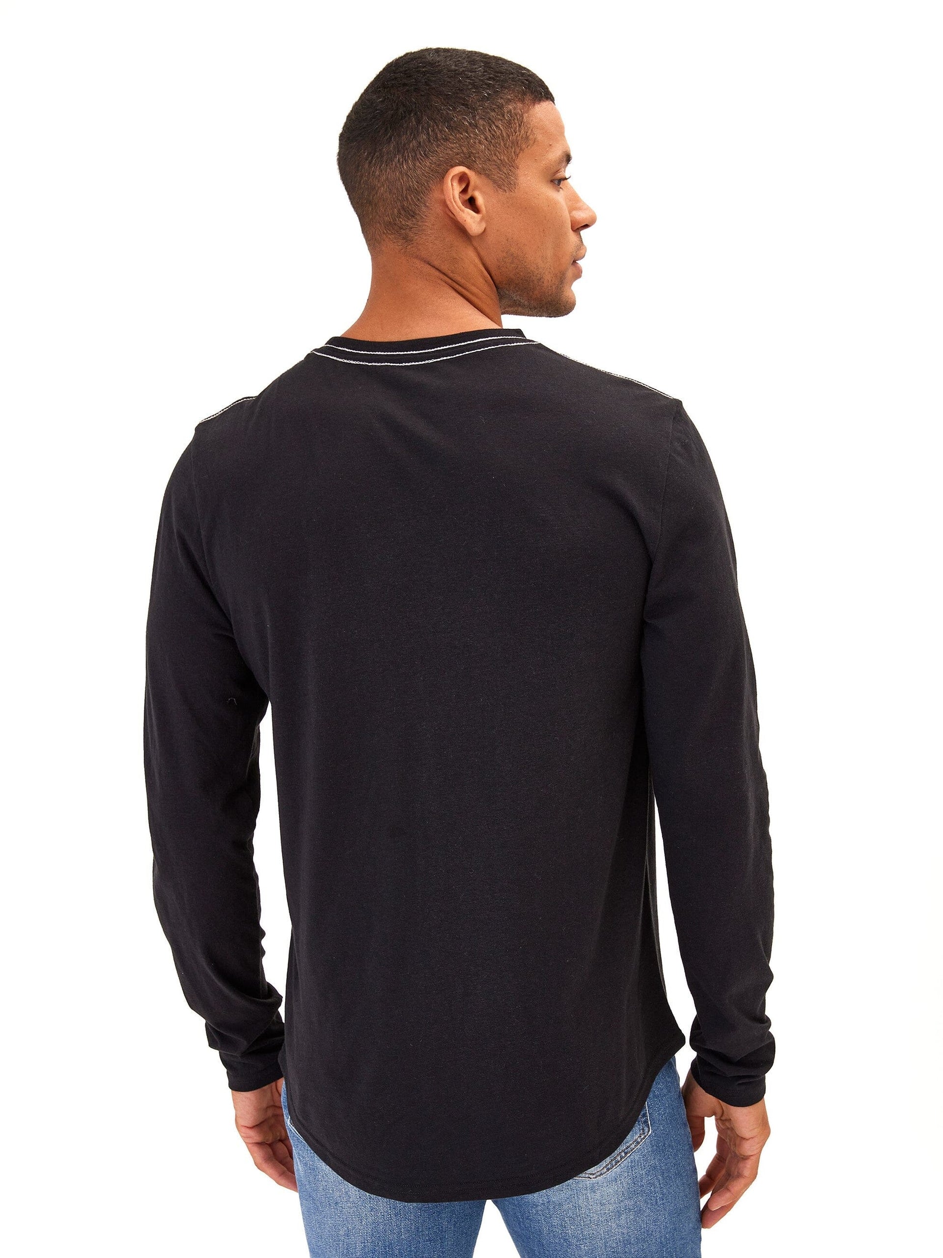 Kye Men's Triblend Long Sleeve Crew Neck Tee in Black and White