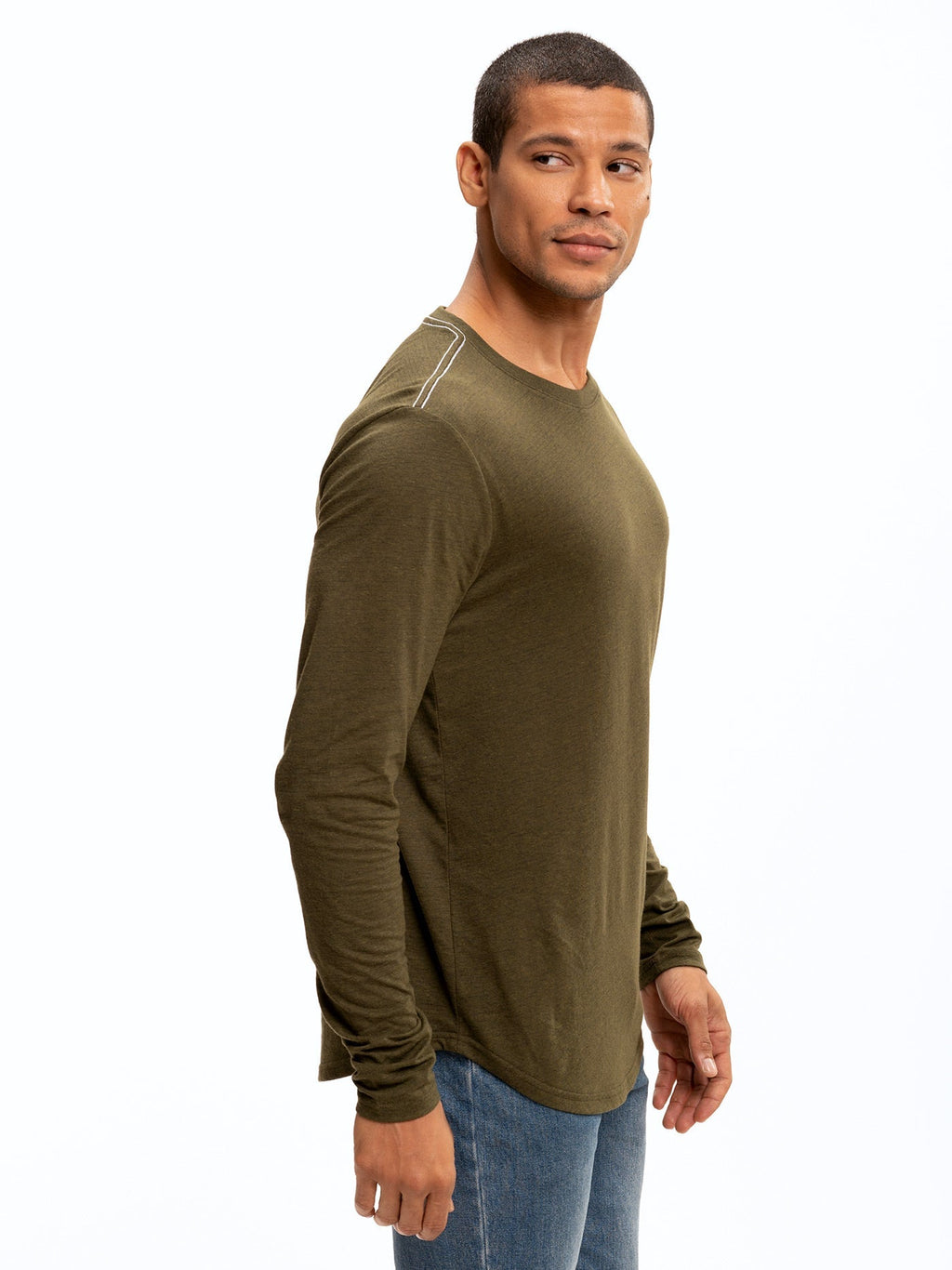 Triblend Long Sleeve Crew Neck T-Shirt in Soft Textured Knit