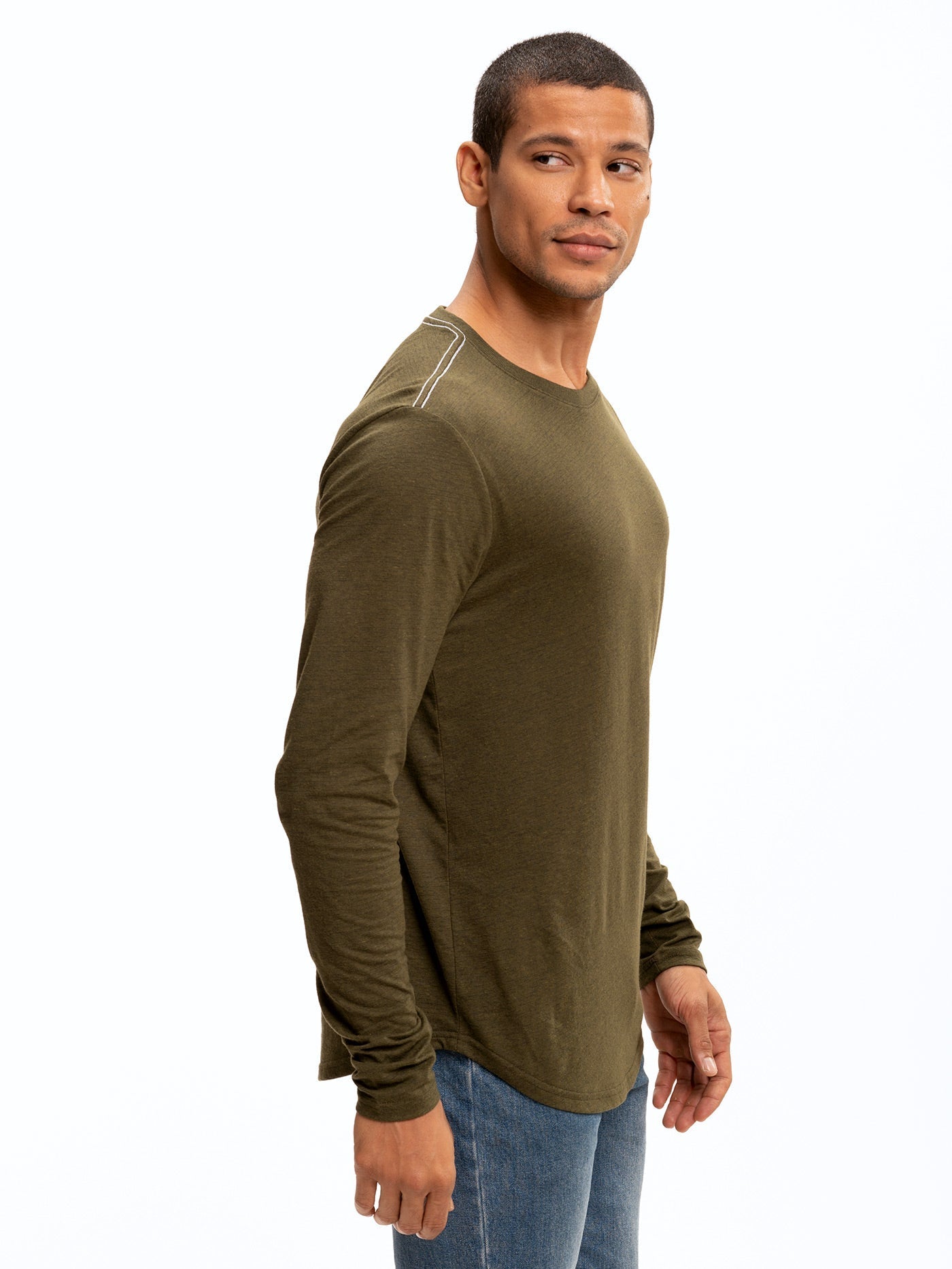 Triblend Long Sleeve Crew Neck T-Shirt in Soft Textured Knit