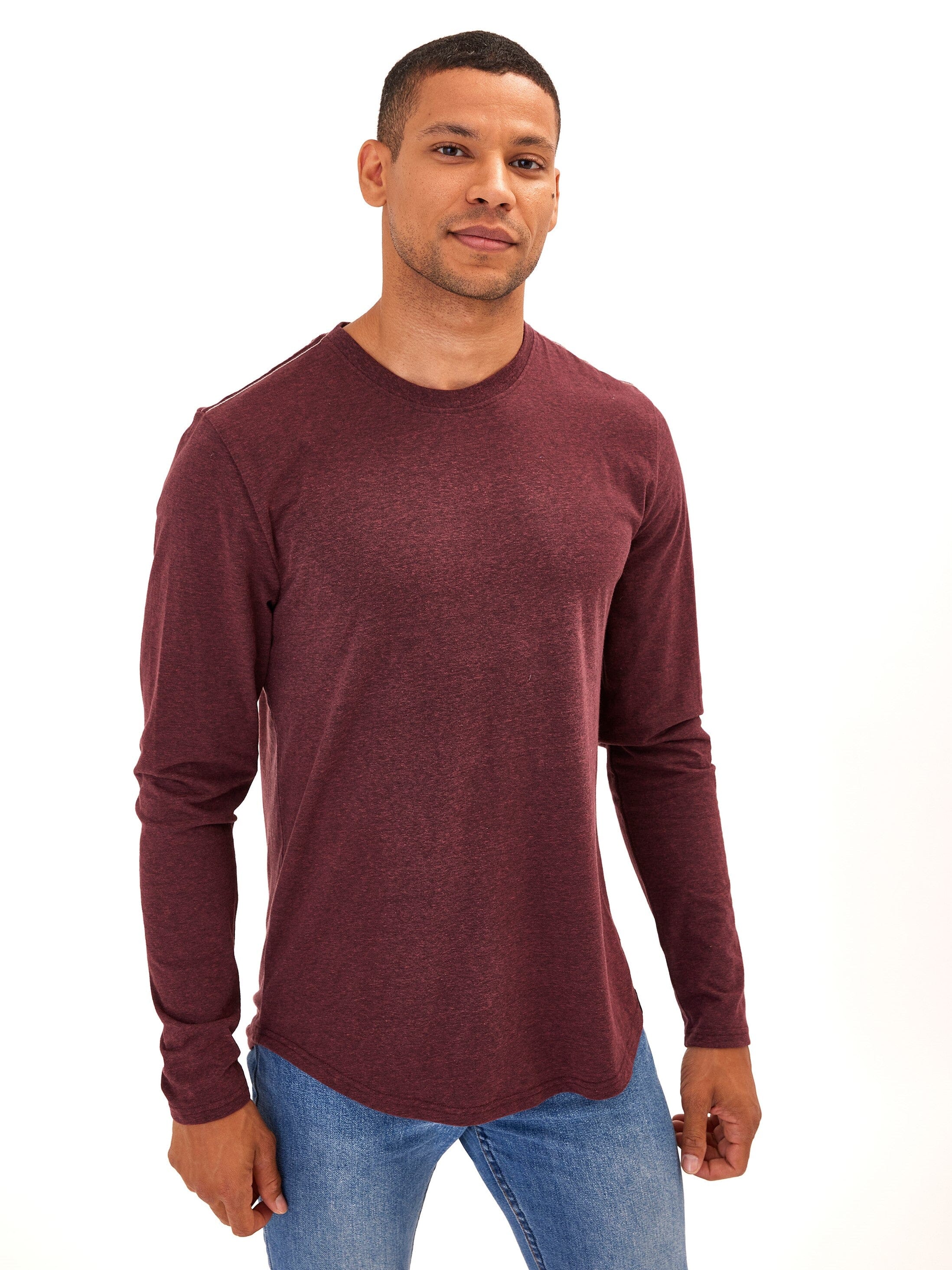 Kye Triblend Long Sleeve Crew Tee in Maroon