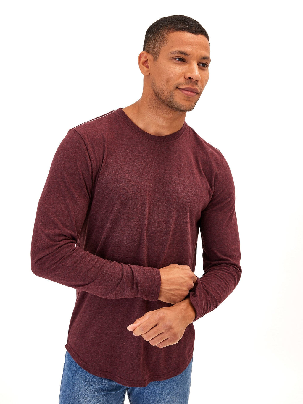 Kye Triblend Long Sleeve Crew Tee in Maroon