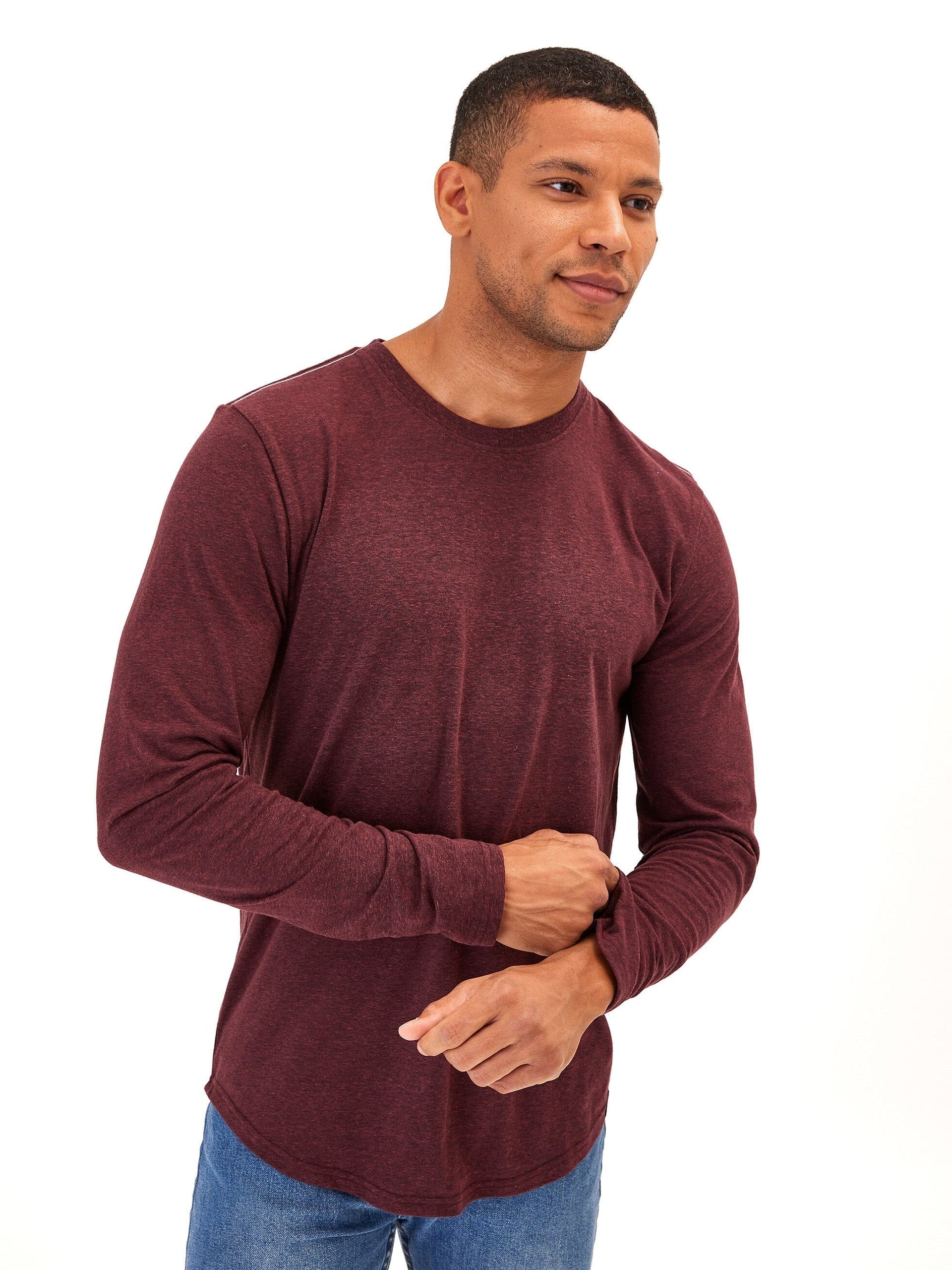 Kye Triblend Long Sleeve Crew Tee in Maroon