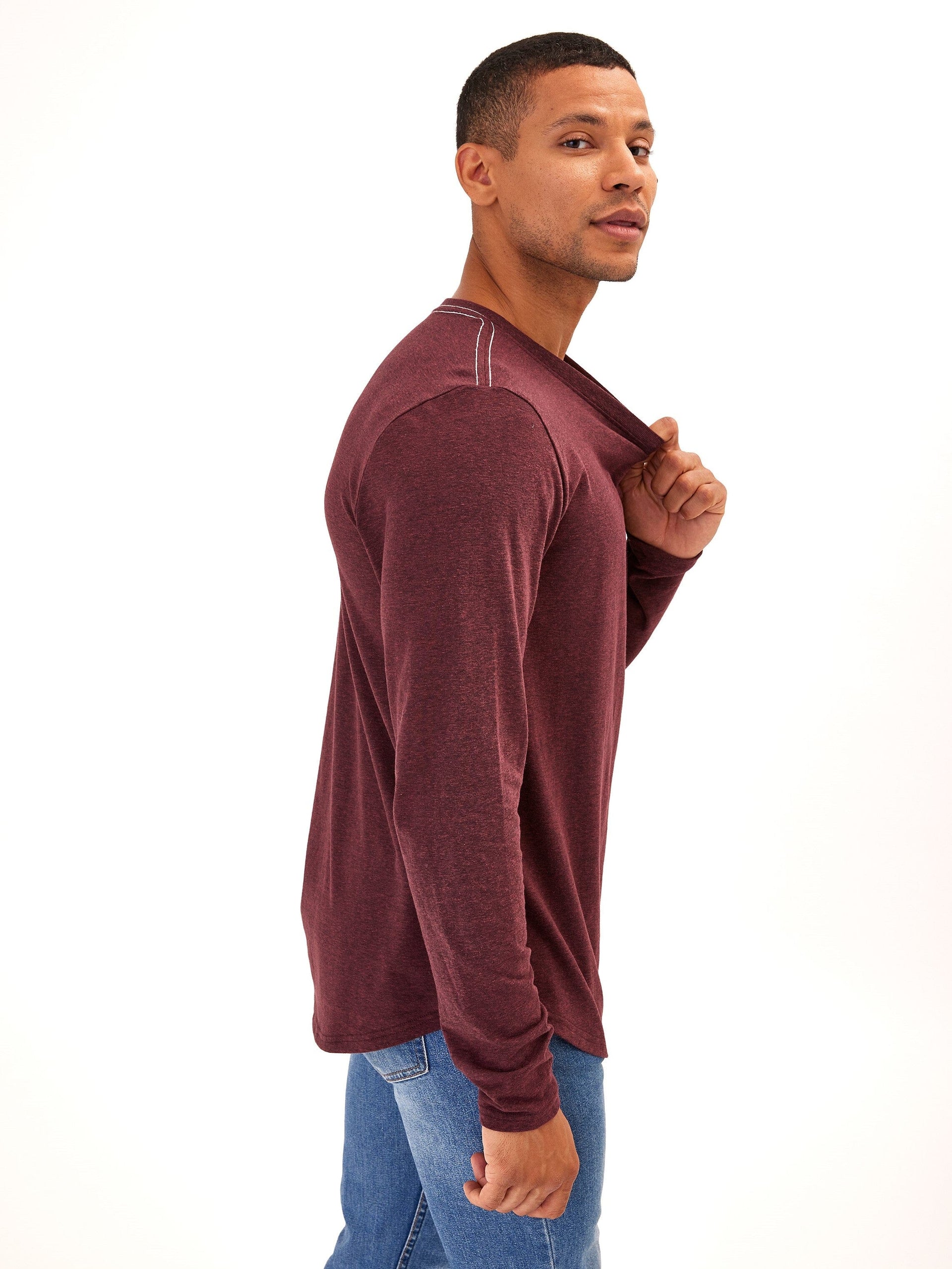Kye Triblend Long Sleeve Crew Tee in Maroon