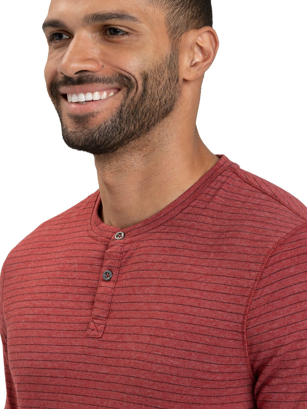 Men's Stripe Triblend Long Sleeve Henley in Red and Black